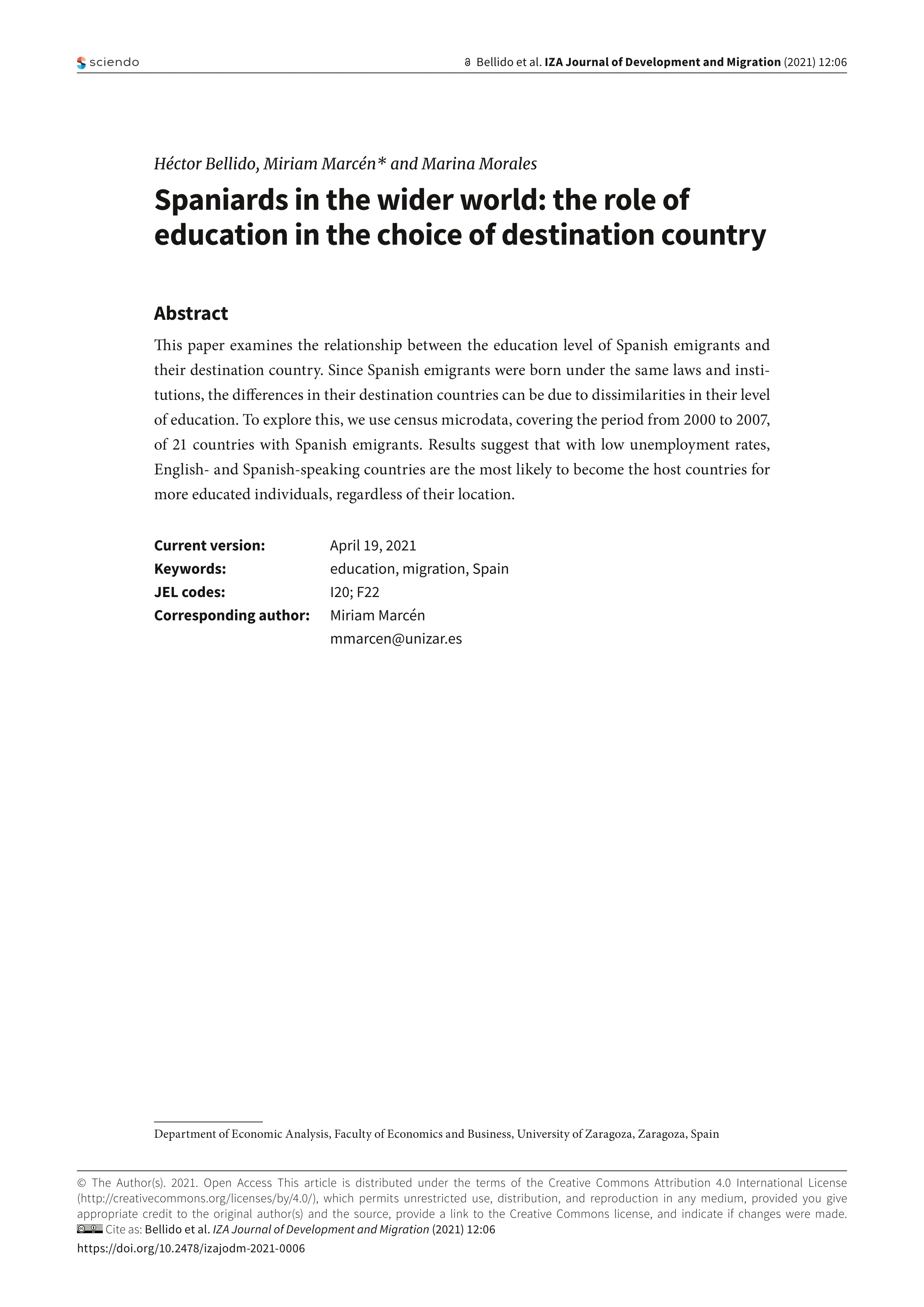 Spaniards in the wider world: the role of education in the choice of destination country