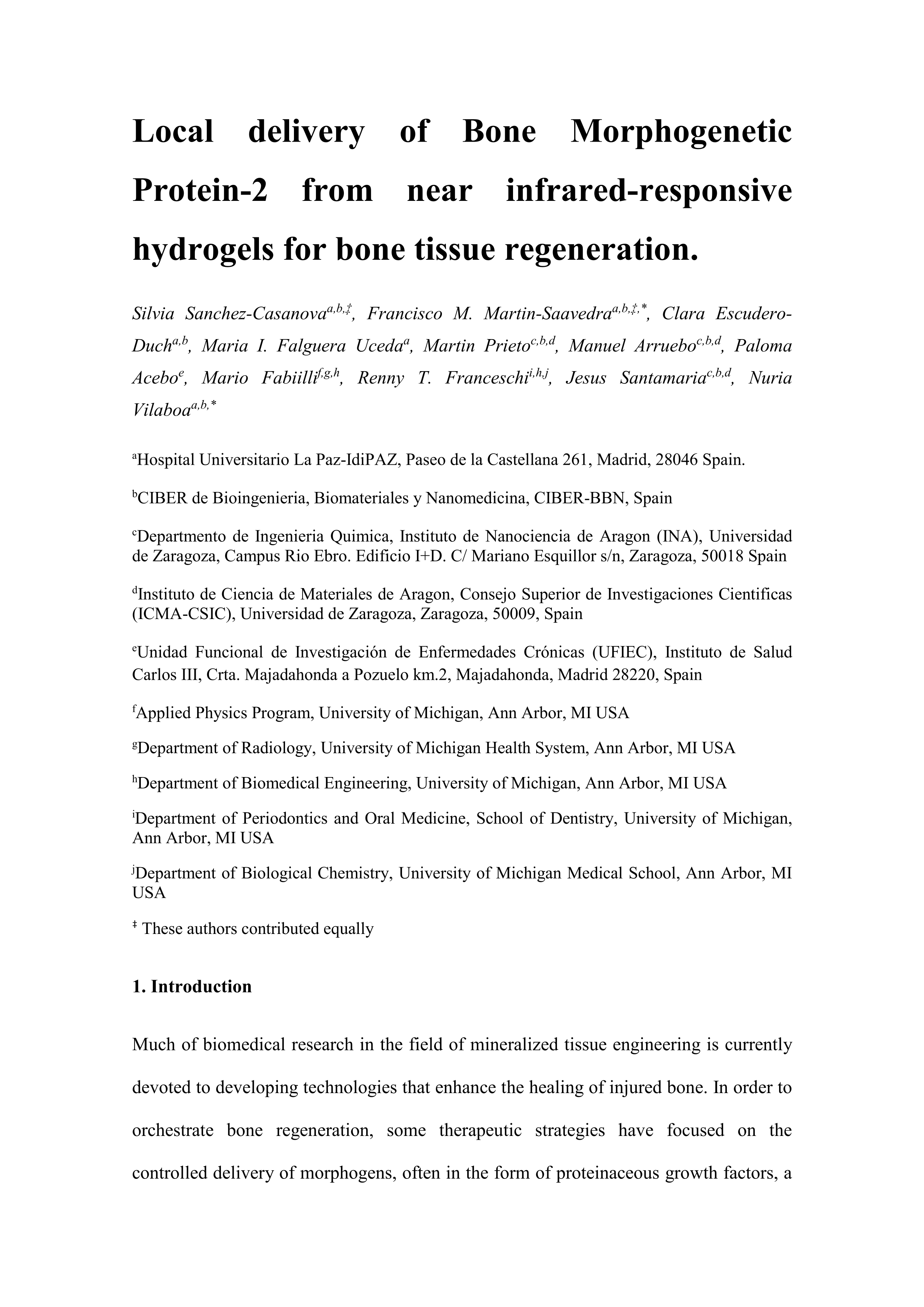 Local delivery of bone morphogenetic protein-2 from near infrared-responsive hydrogels for bone tissue regeneration
