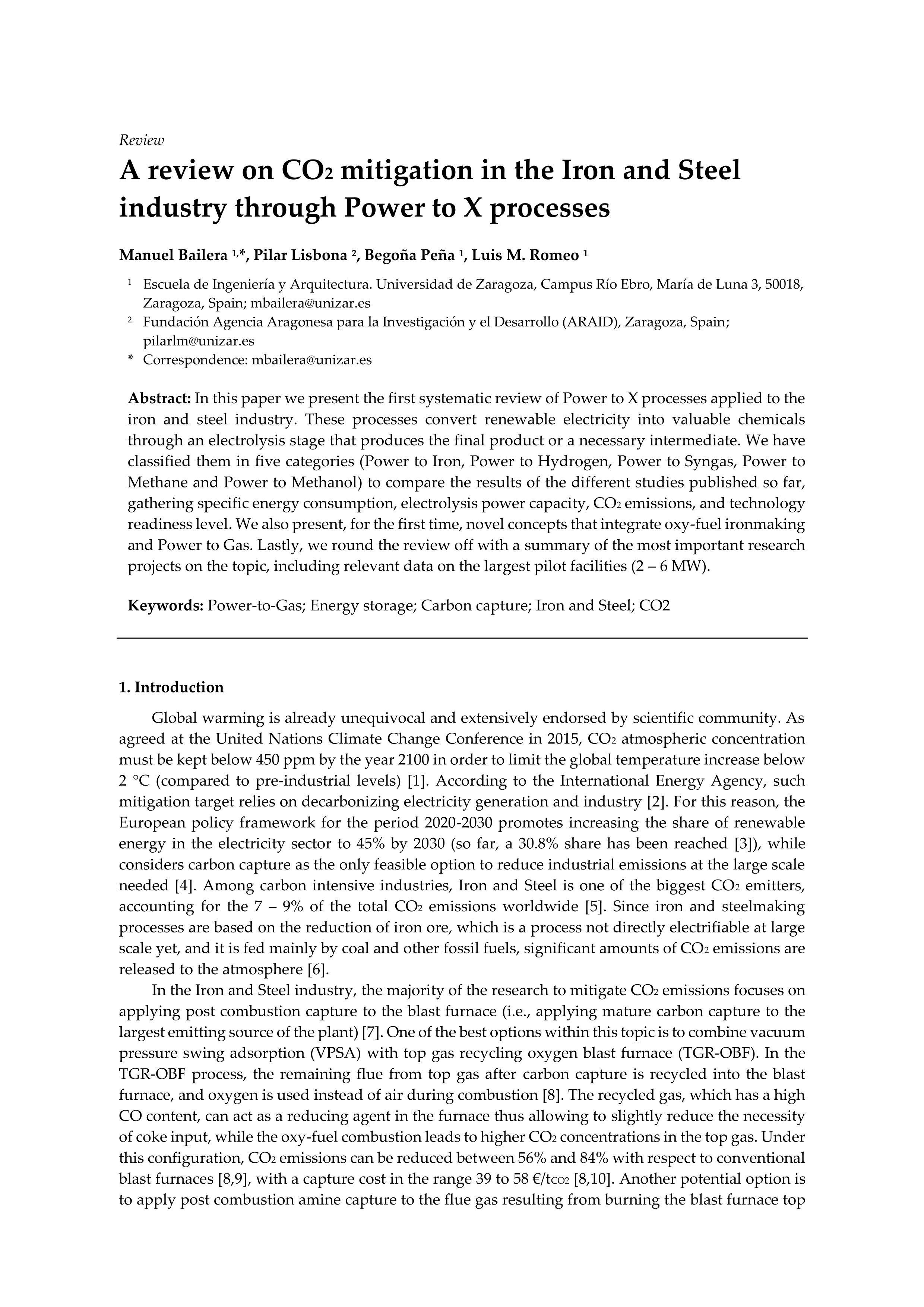 A review on CO2 mitigation in the Iron and Steel industry through Power to X processes