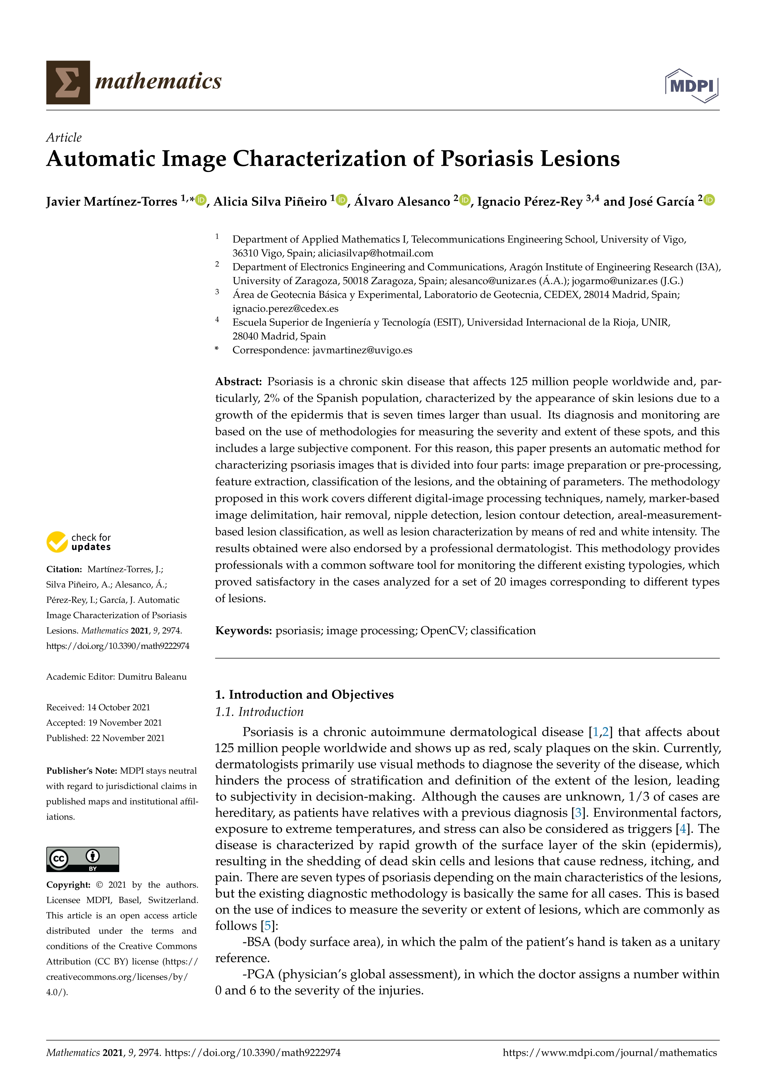 Automatic image characterization of psoriasis lesions