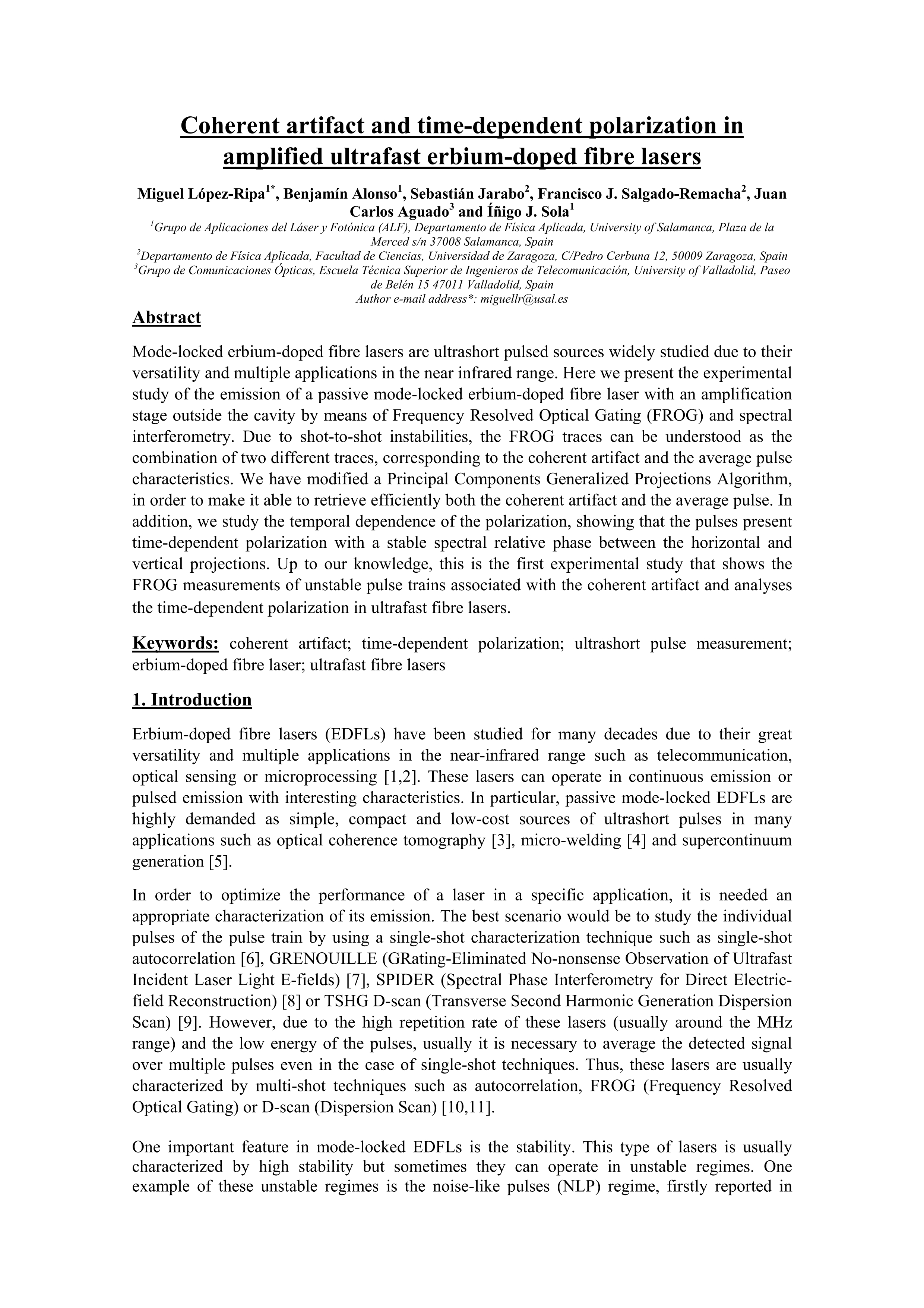 Coherent artifact and time-dependent polarization in amplified ultrafast erbium-doped fibre lasers