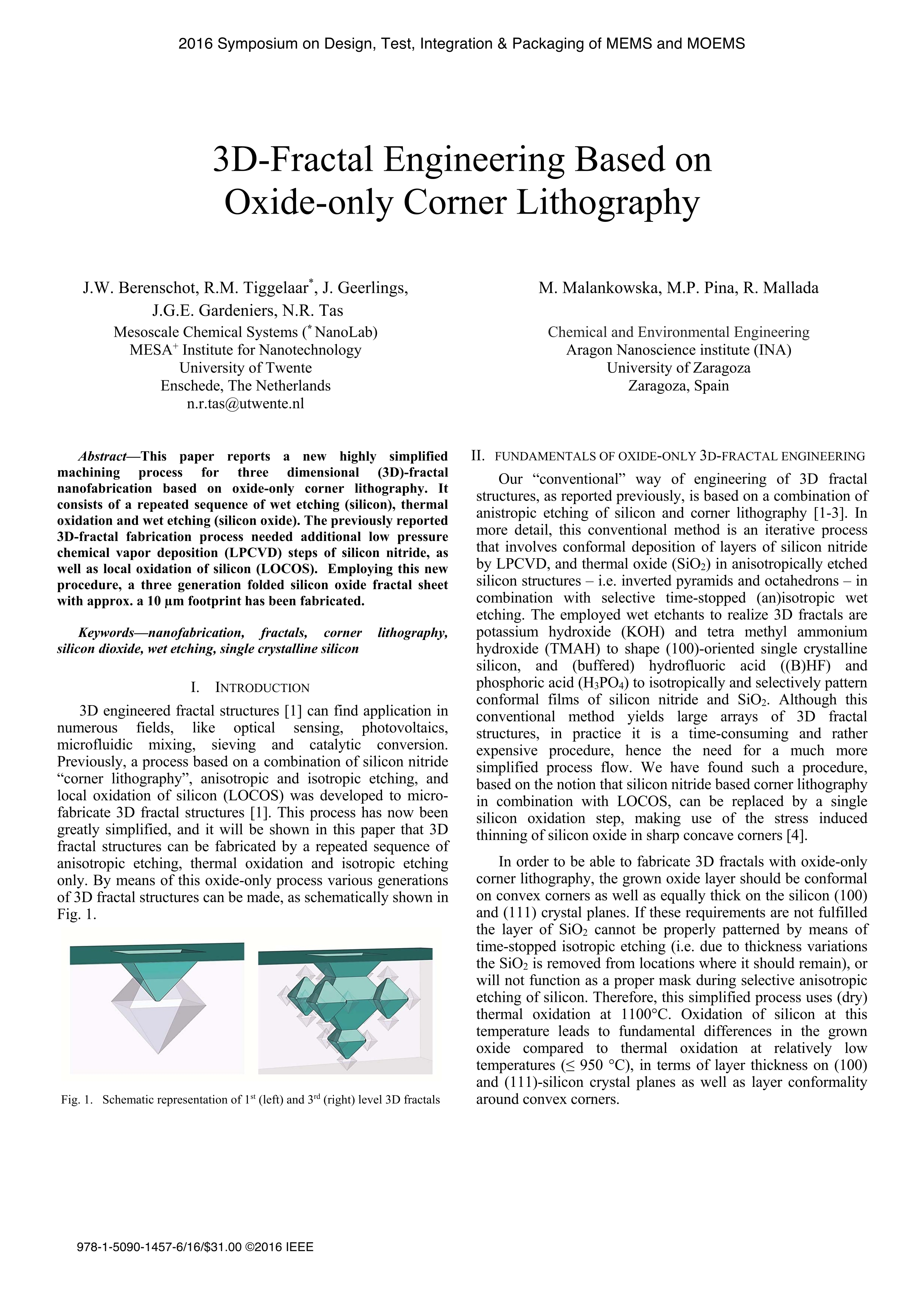 3D-Fractal engineering based on oxide-only corner lithography