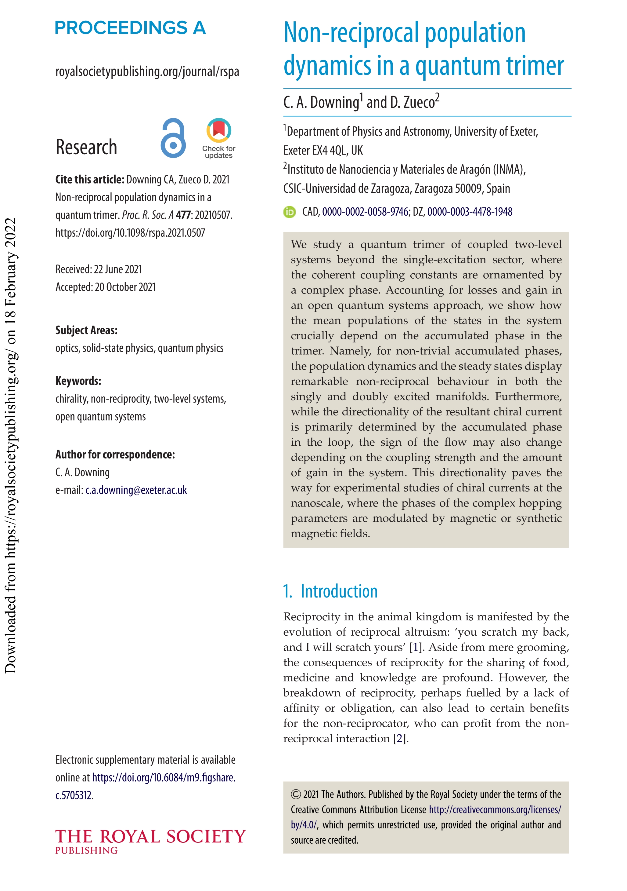 Non-reciprocal population dynamics in a quantum trimer