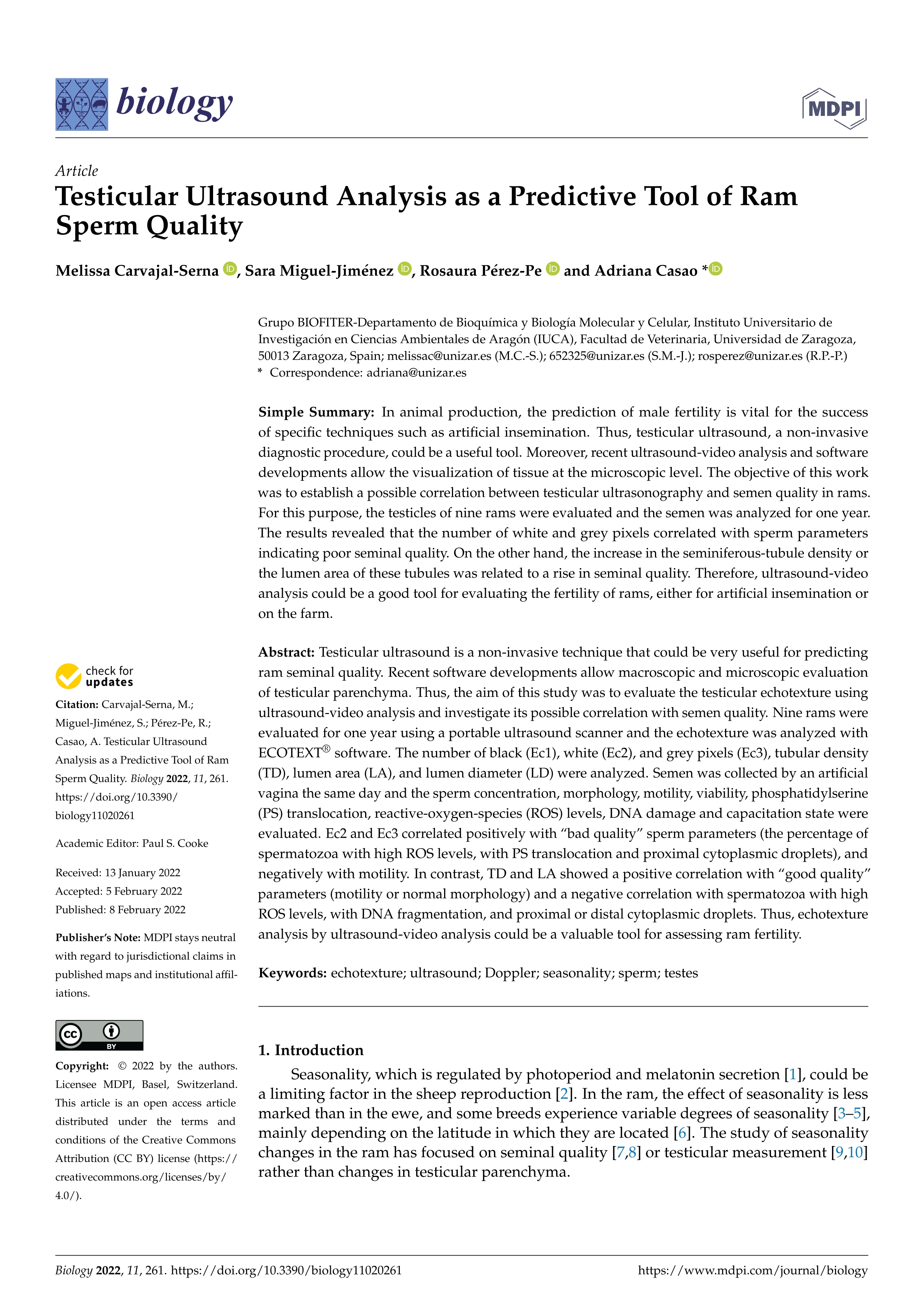 Testicular ultrasound analysis as a predictive tool of ram sperm quality