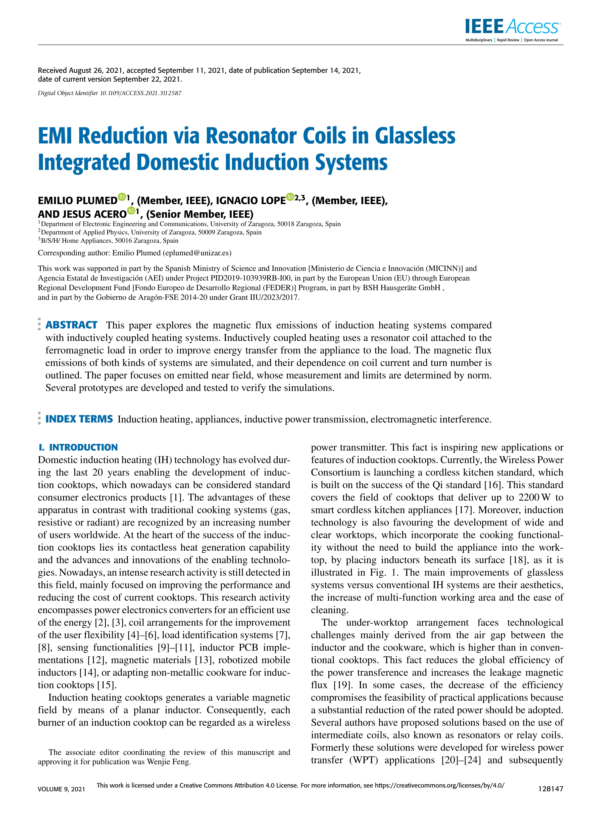 EMI Reduction Via Resonator Coils in Glassless Integrated Domestic Induction Systems