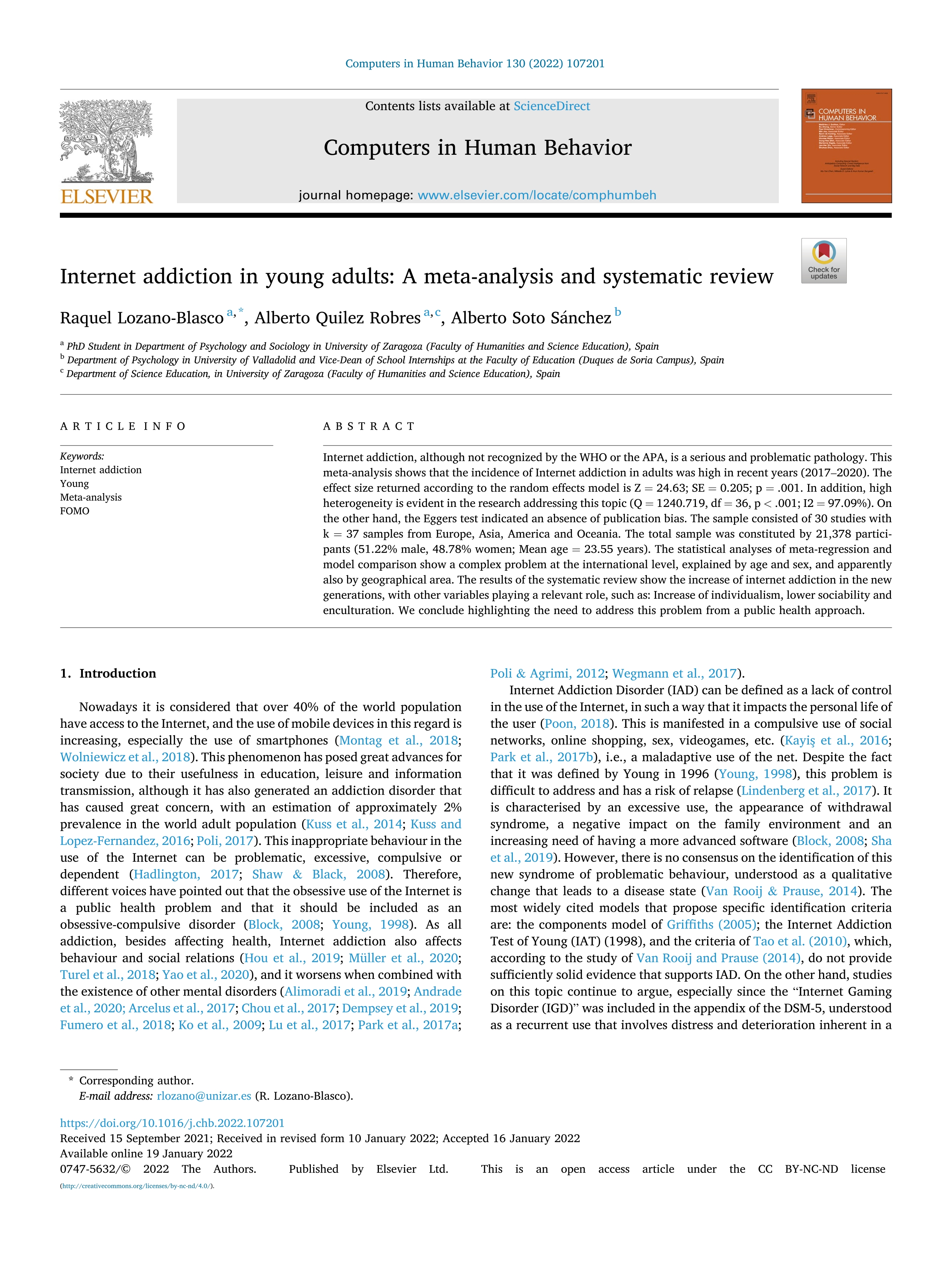 Internet addiction in young adults: A meta-analysis and systematic review