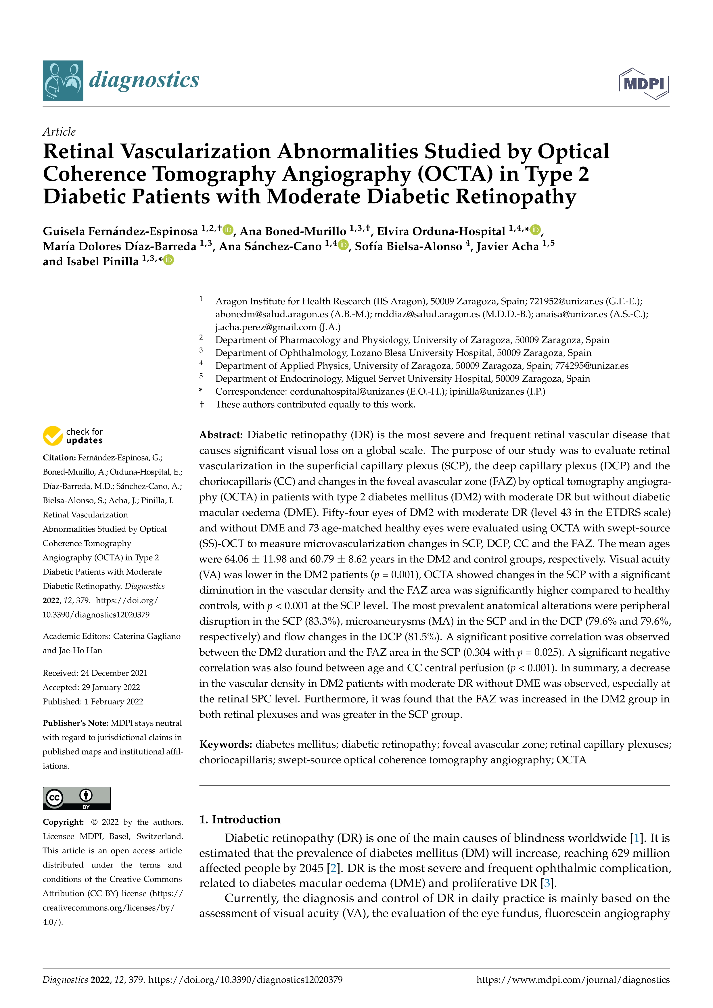 Retinal Vascularization Abnormalities Studied by Optical Coherence Tomography Angiography (OCTA) in Type 2 Diabetic Patients with Moderate Diabetic Retinopathy