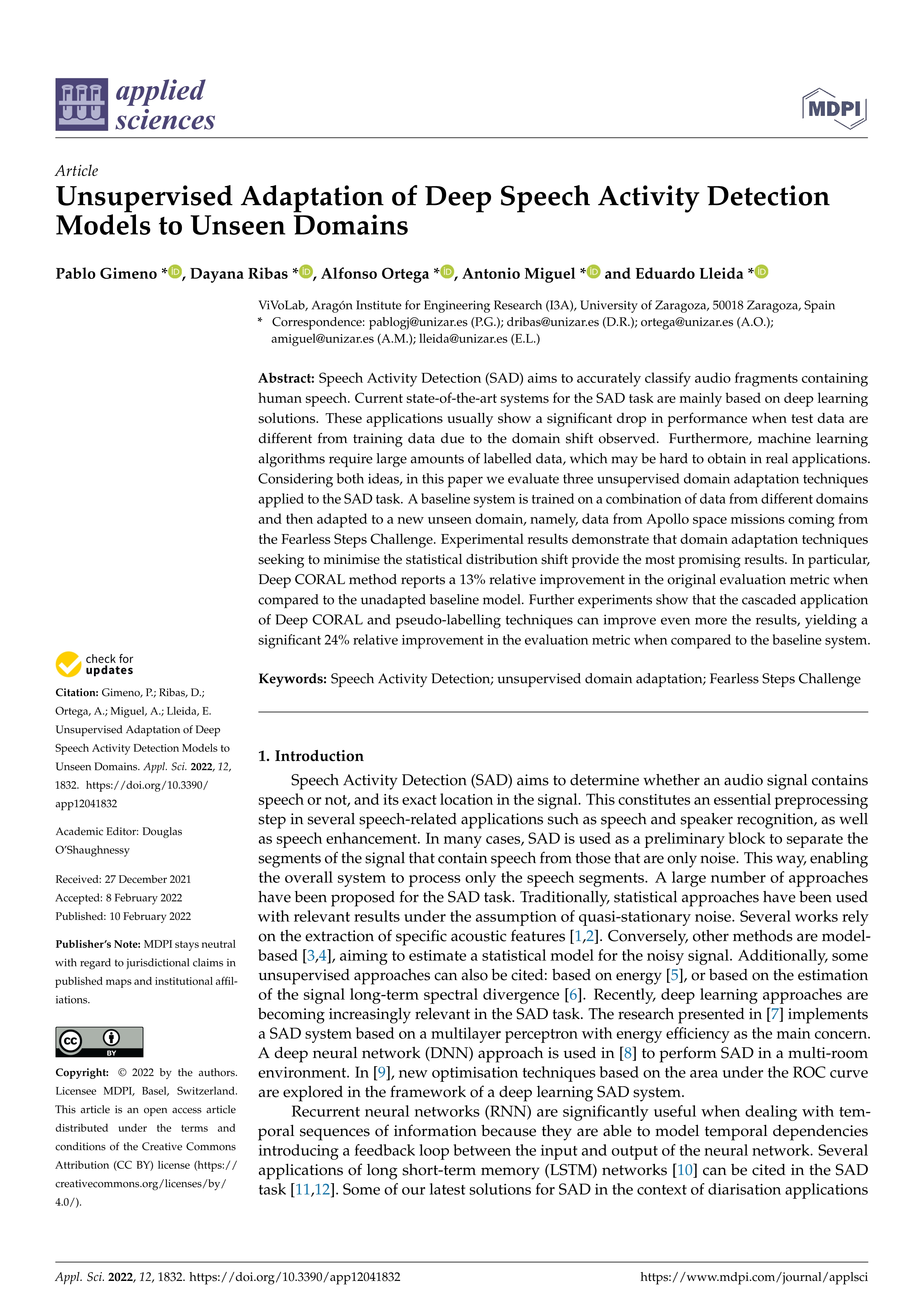 Unsupervised adaptation of deep speech activity detection models to unseen domains