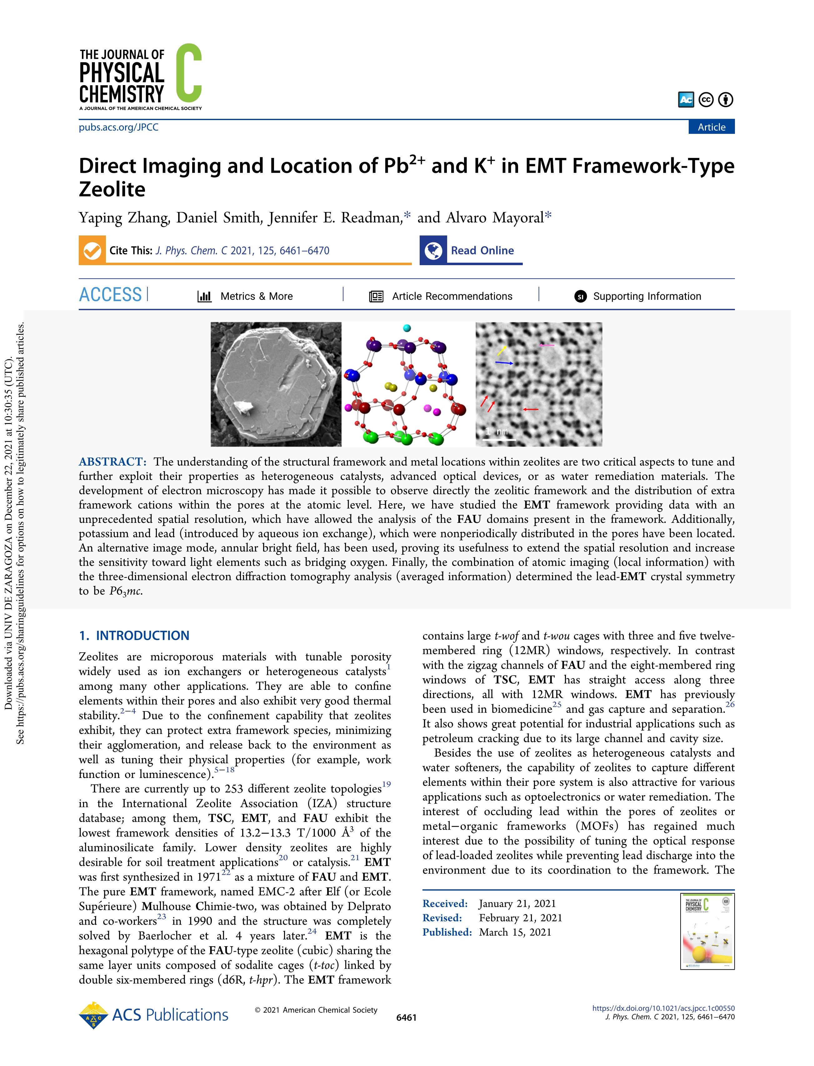 Direct Imaging and Location of Pb2+ and K+ in EMT Framework-Type Zeolite