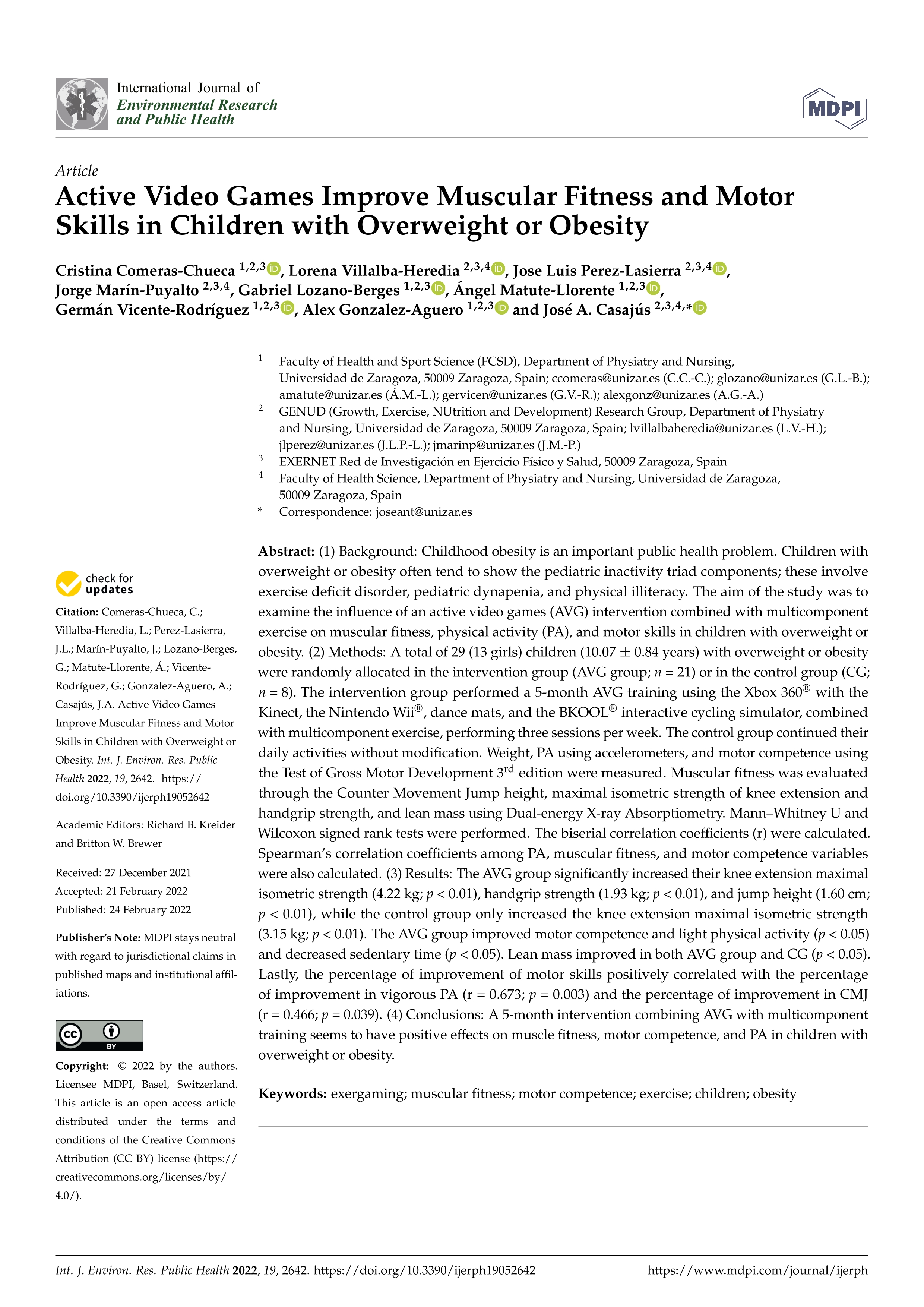 Active video games improve muscular fitness and motor skills in children with overweight or obesity
