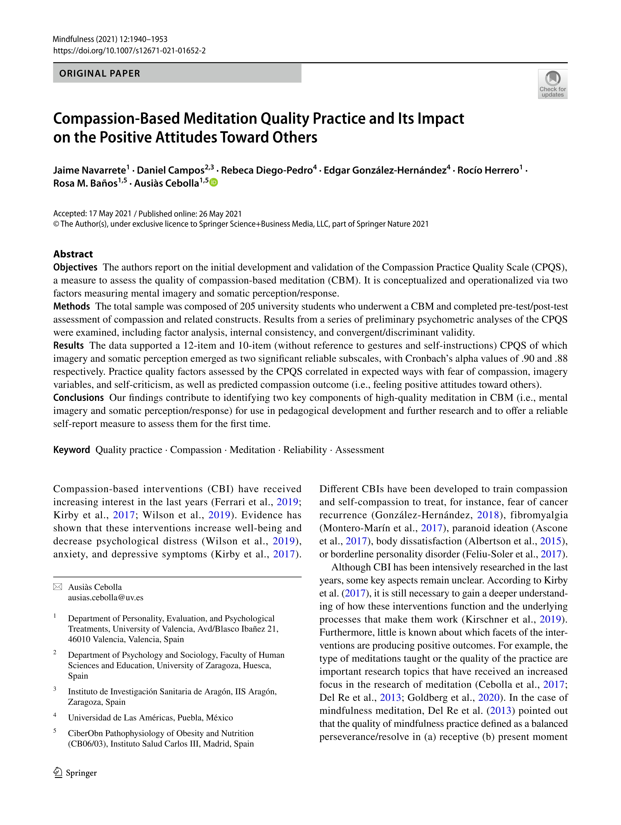 Compassion-based meditation quality practice and its impact on the positive attitudes toward others