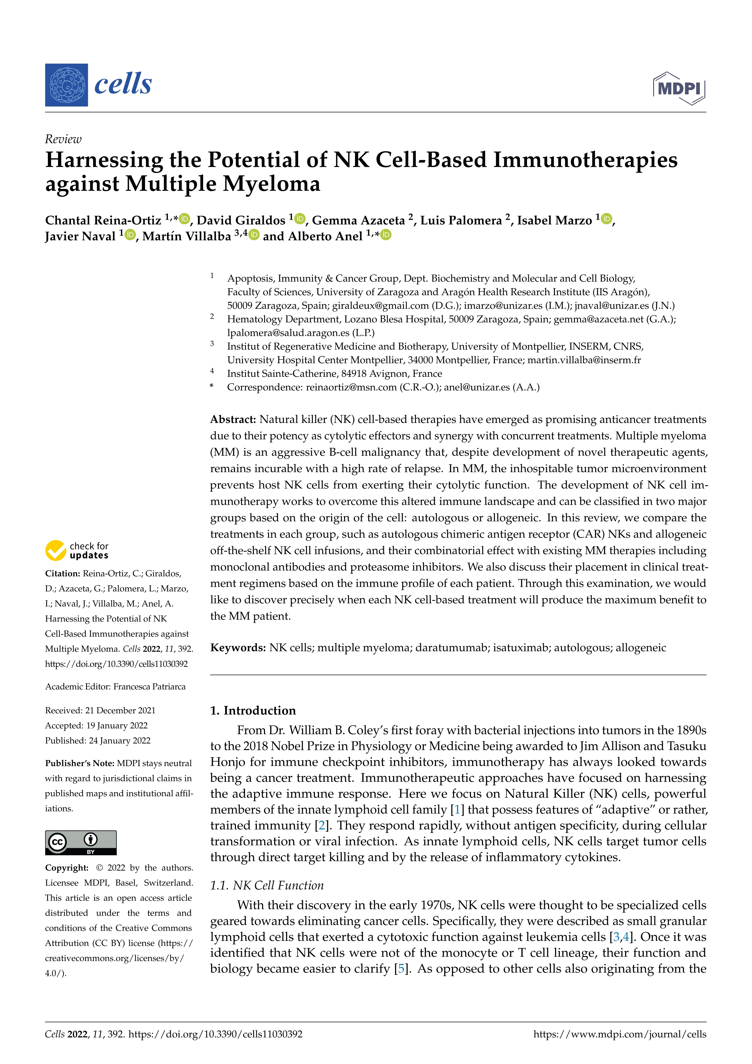 Harnessing the potential of NK cell-based immunotherapies against multiple myeloma