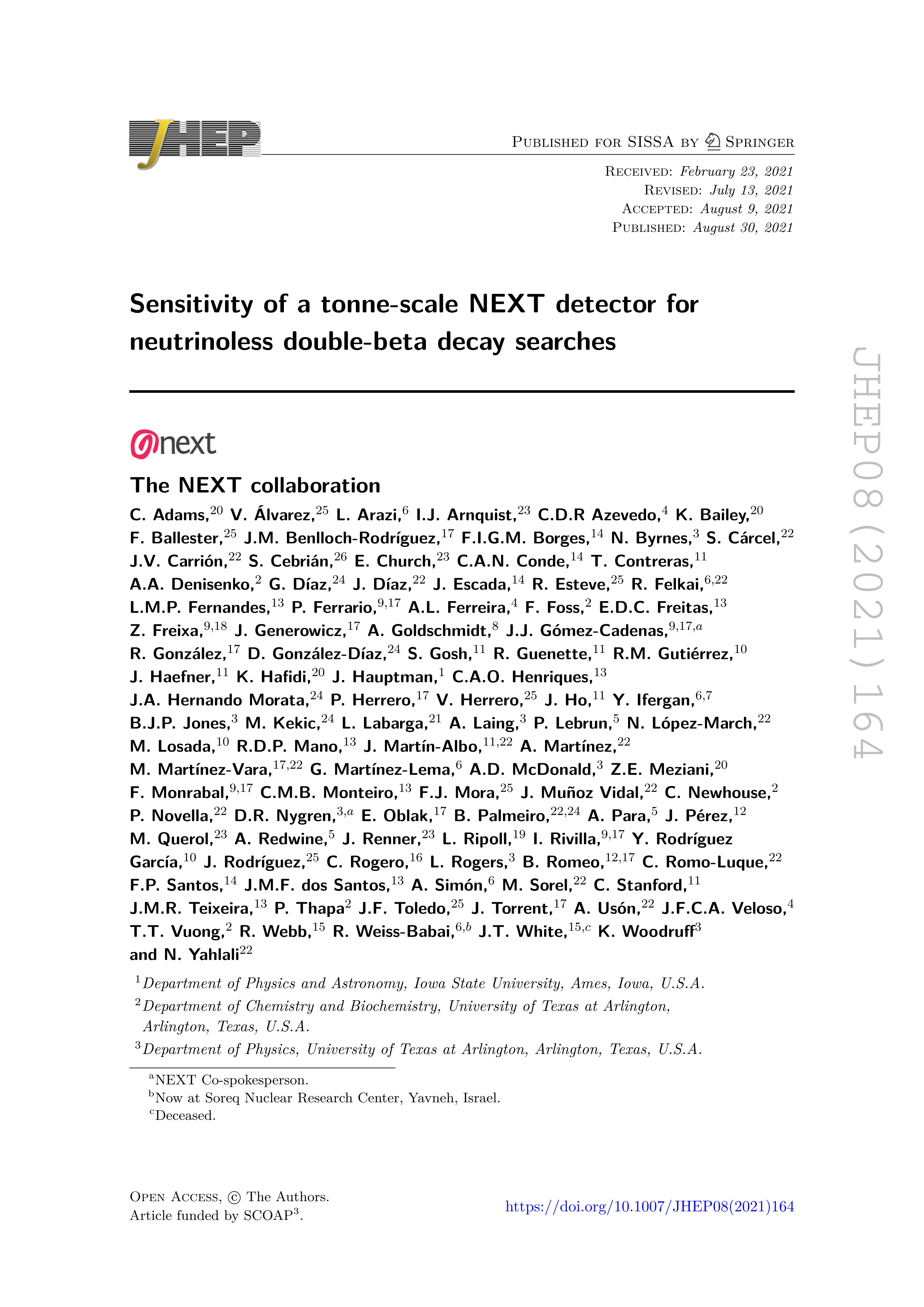 Sensitivity of a tonne-scale NEXT detector for neutrinoless double-beta decay searches
