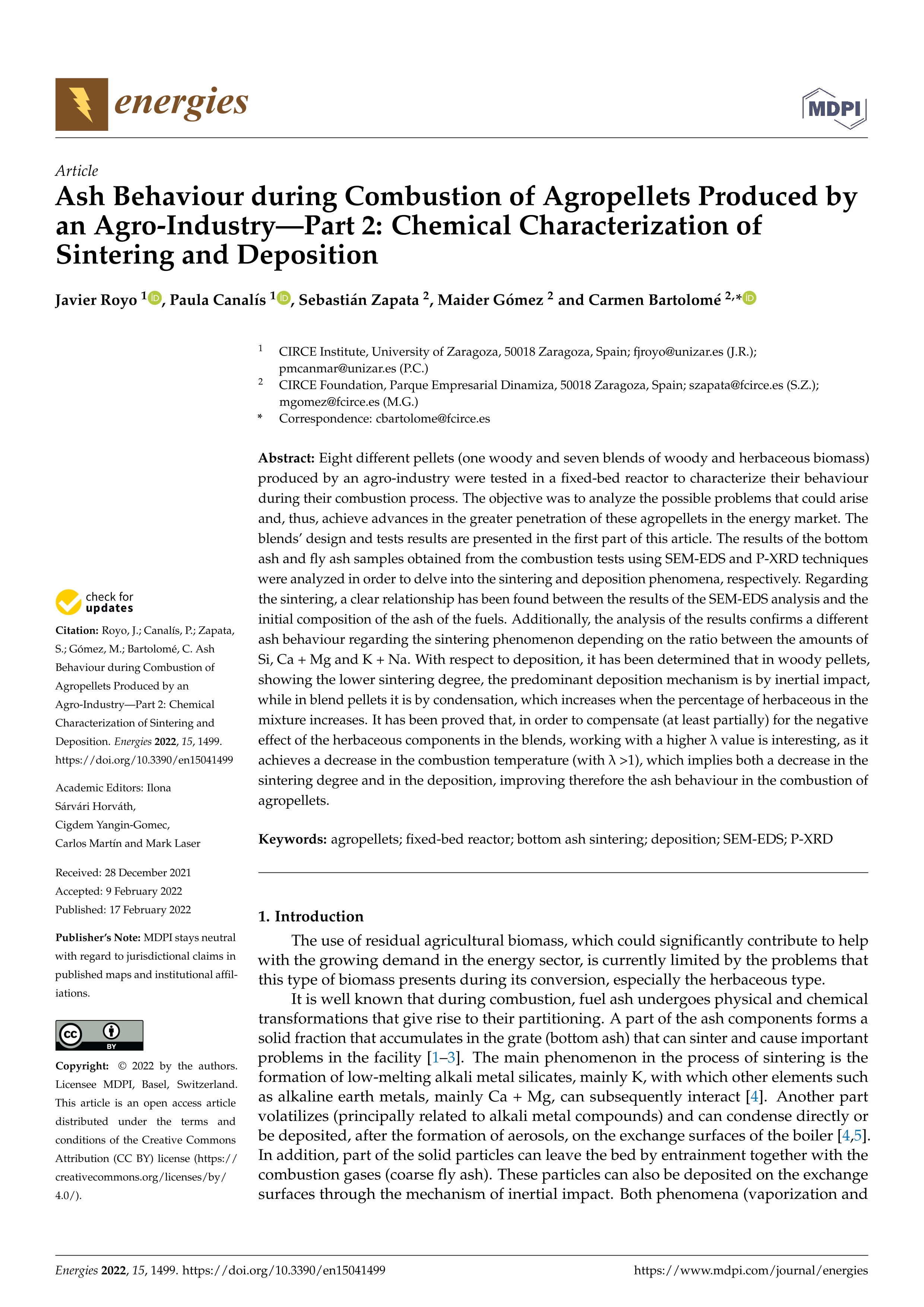 Ash Behaviour during Combustion of Agropellets Produced by an Agro-Industry—Part 2: Chemical Characterization of Sintering and Deposition