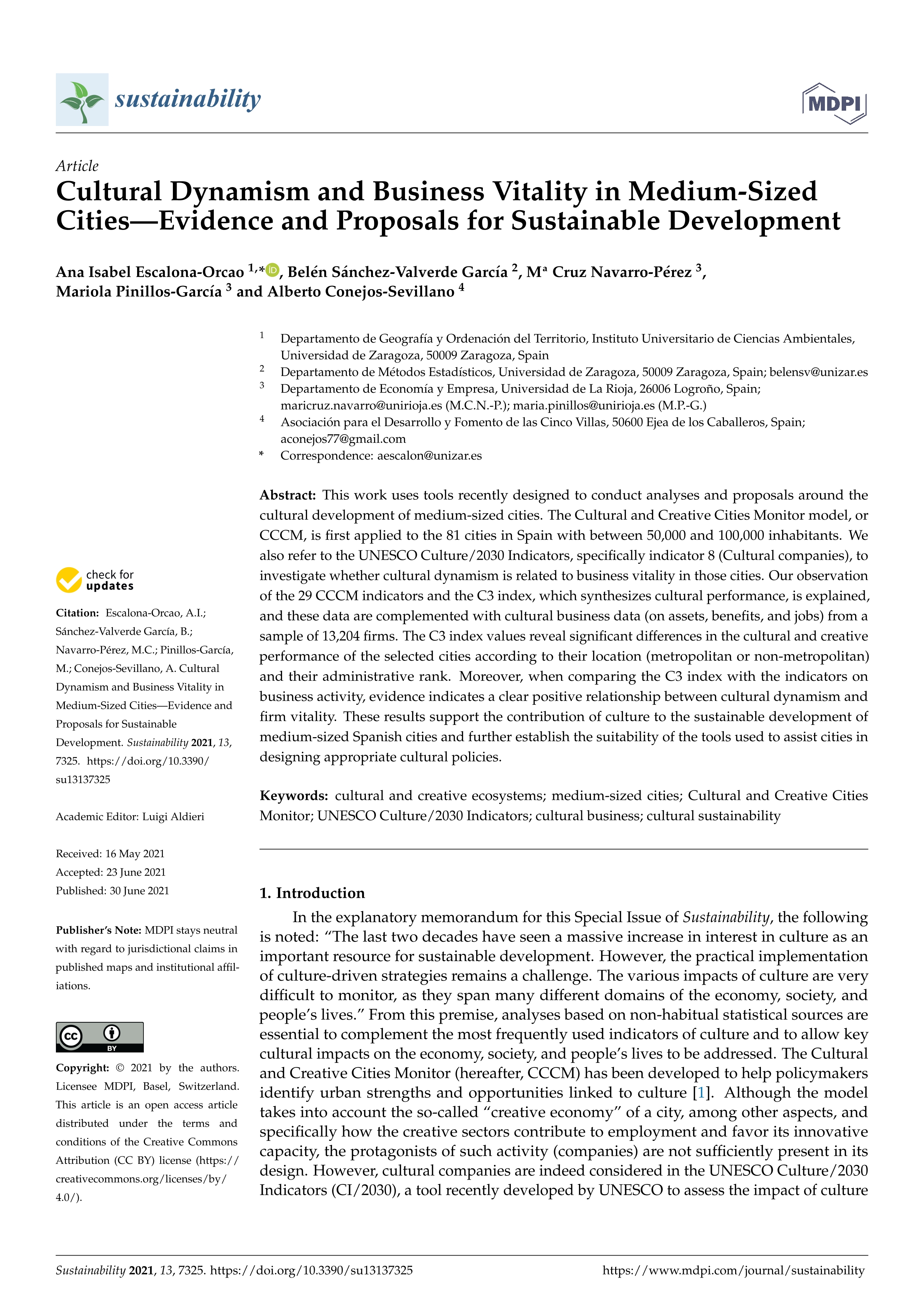 Cultural dynamism and business vitality in medium-sized cities—evidence and proposals for sustainable development