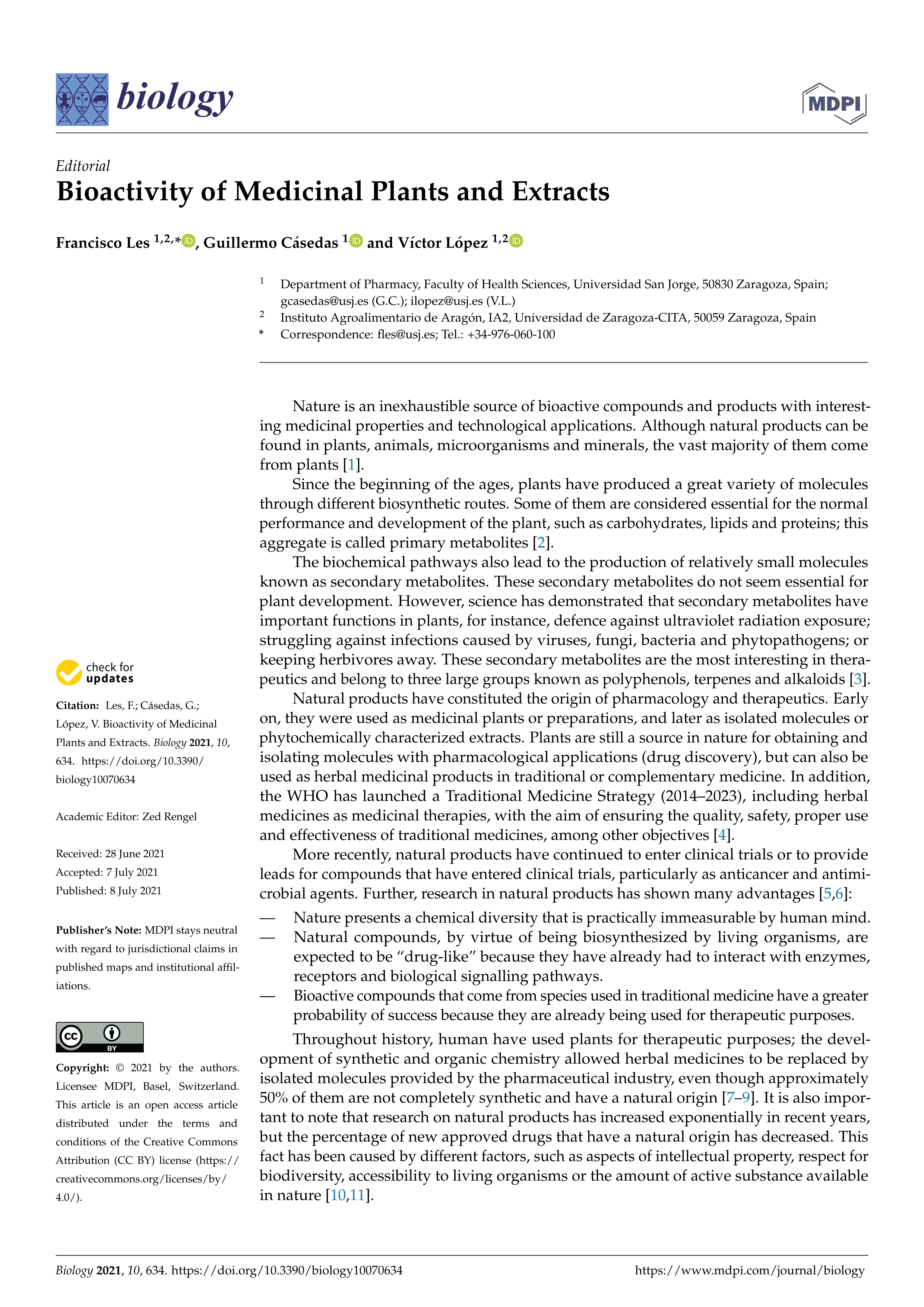 Bioactivity of medicinal plants and extracts