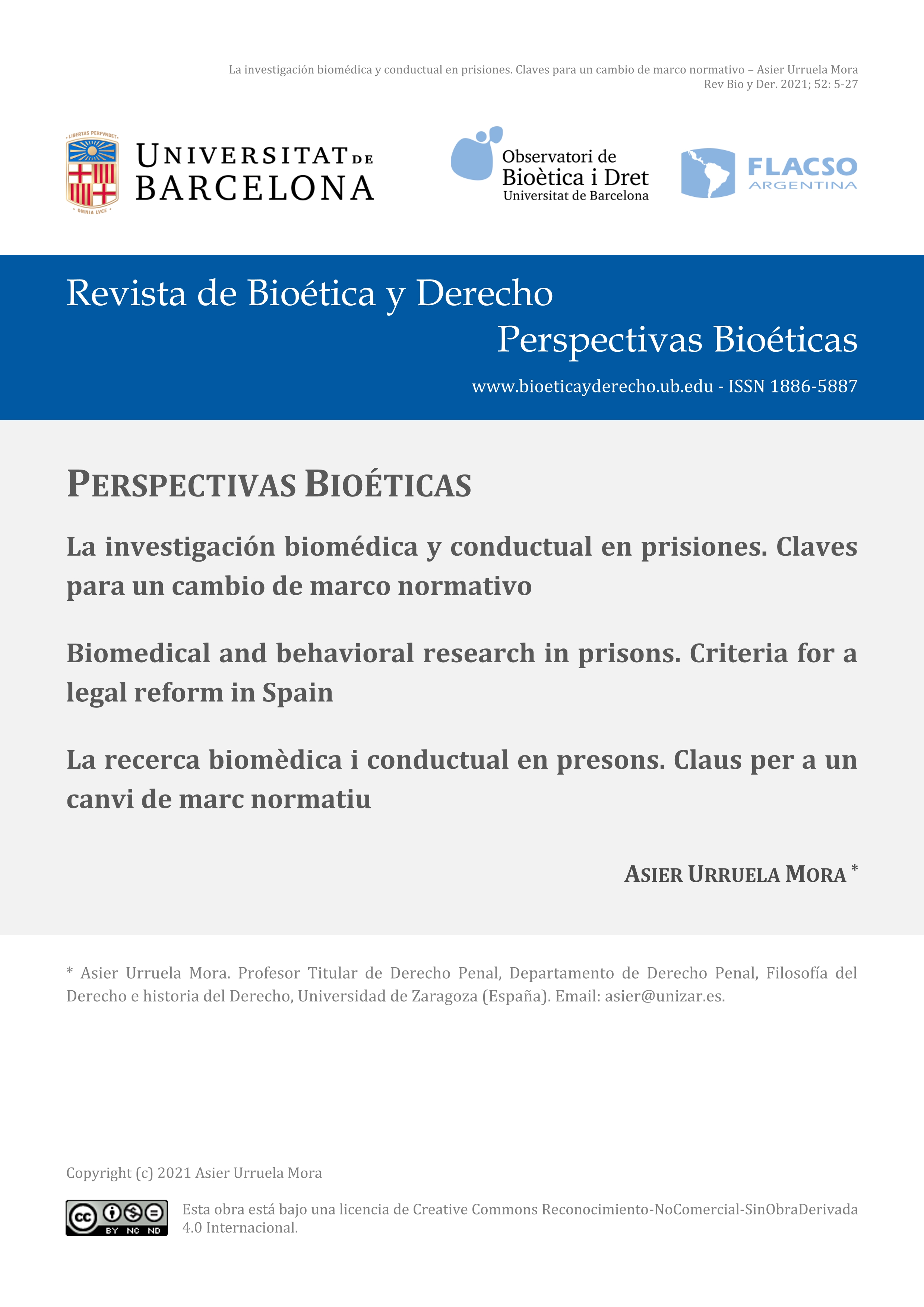 La investigación biomédica y conductual en prisiones. Claves para un cambio de marco normativo