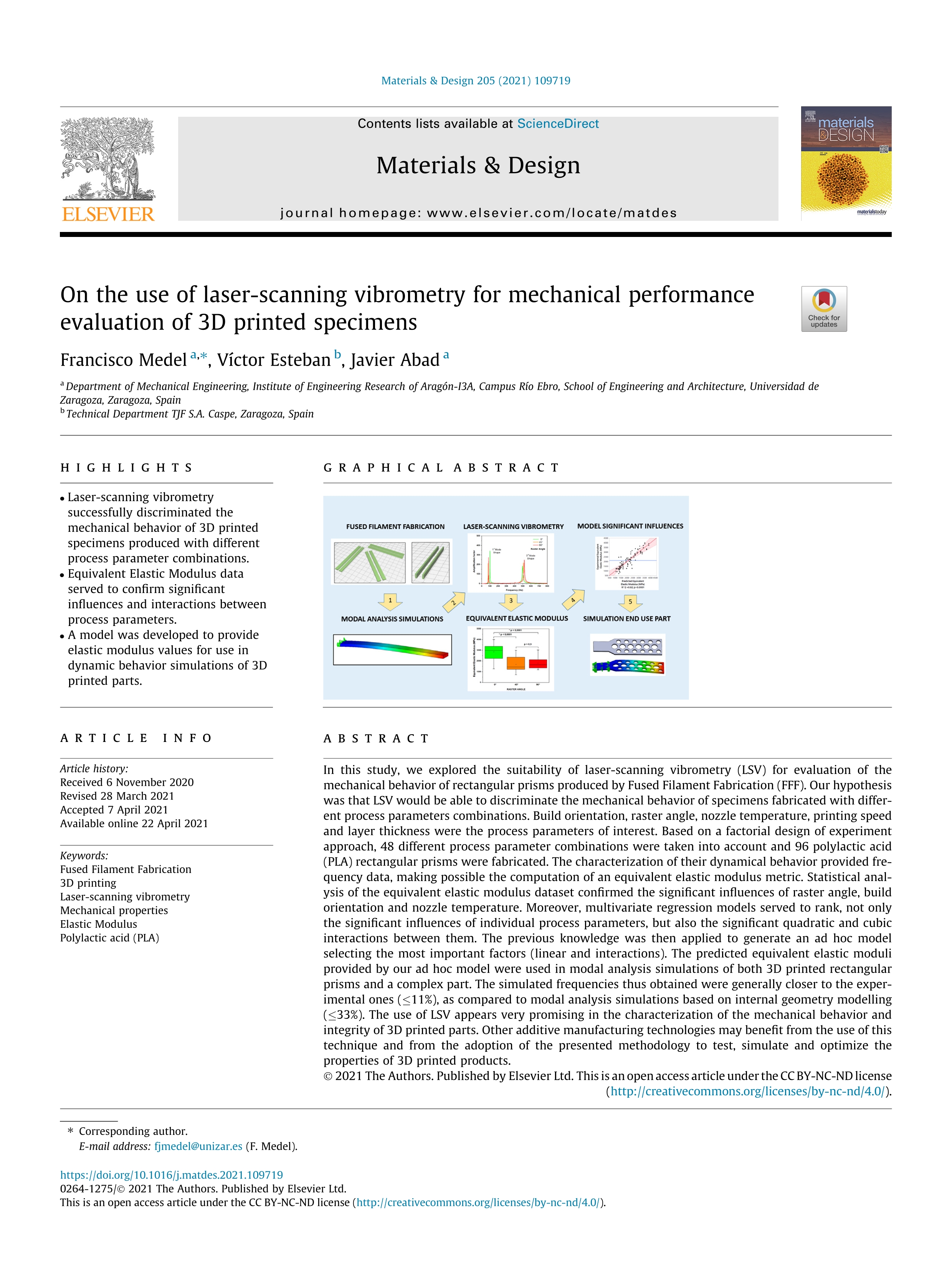 On the use of laser-scanning vibrometry for mechanical performance evaluation of 3D printed specimens