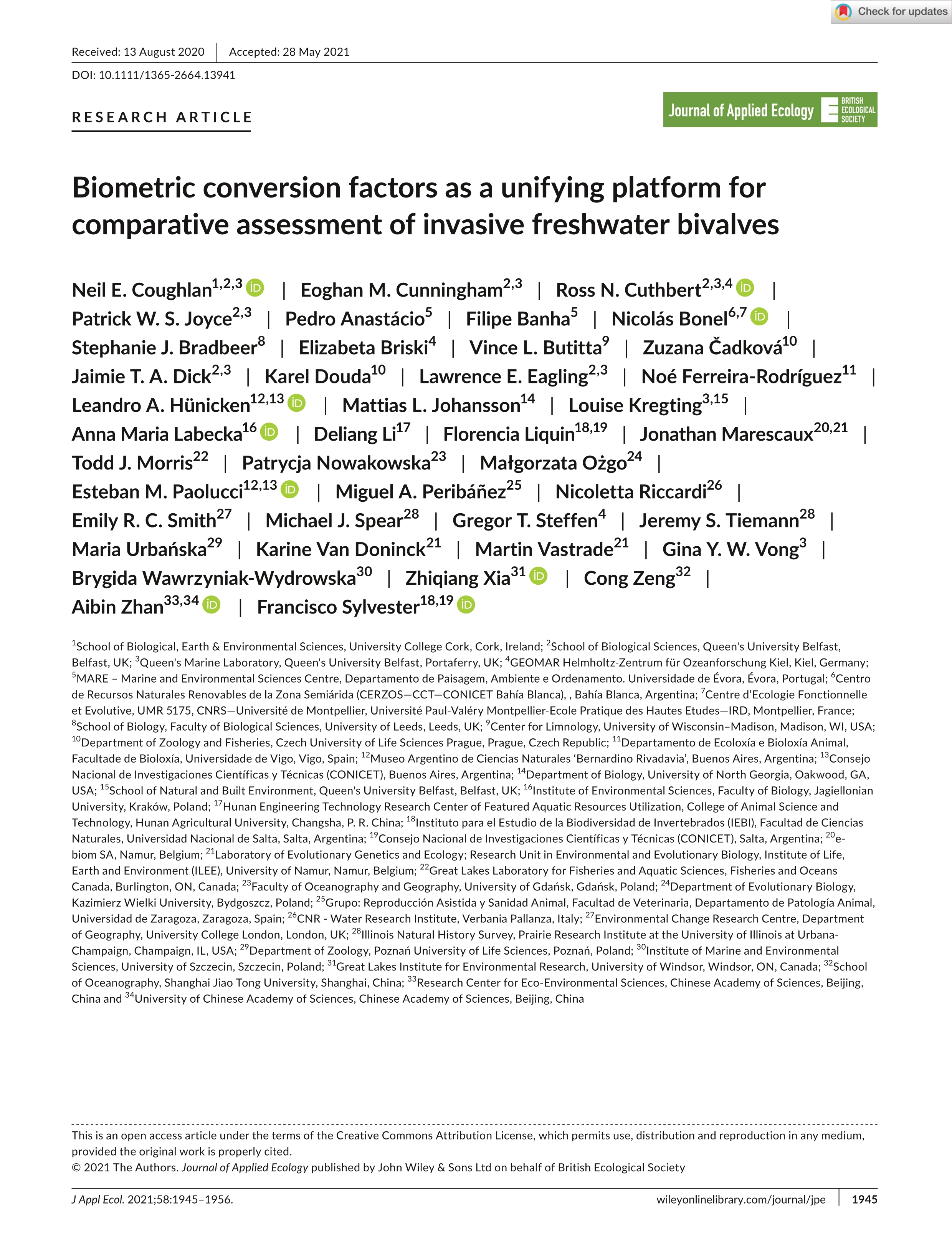 Biometric conversion factors as a unifying platform for comparative assessment of invasive freshwater bivalves