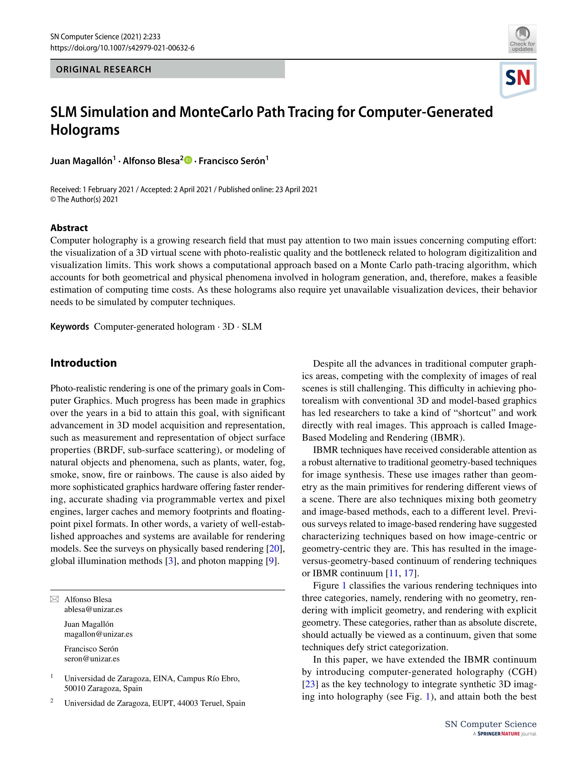 SLM simulation and MonteCarlo path tracing for computer-generated holograms