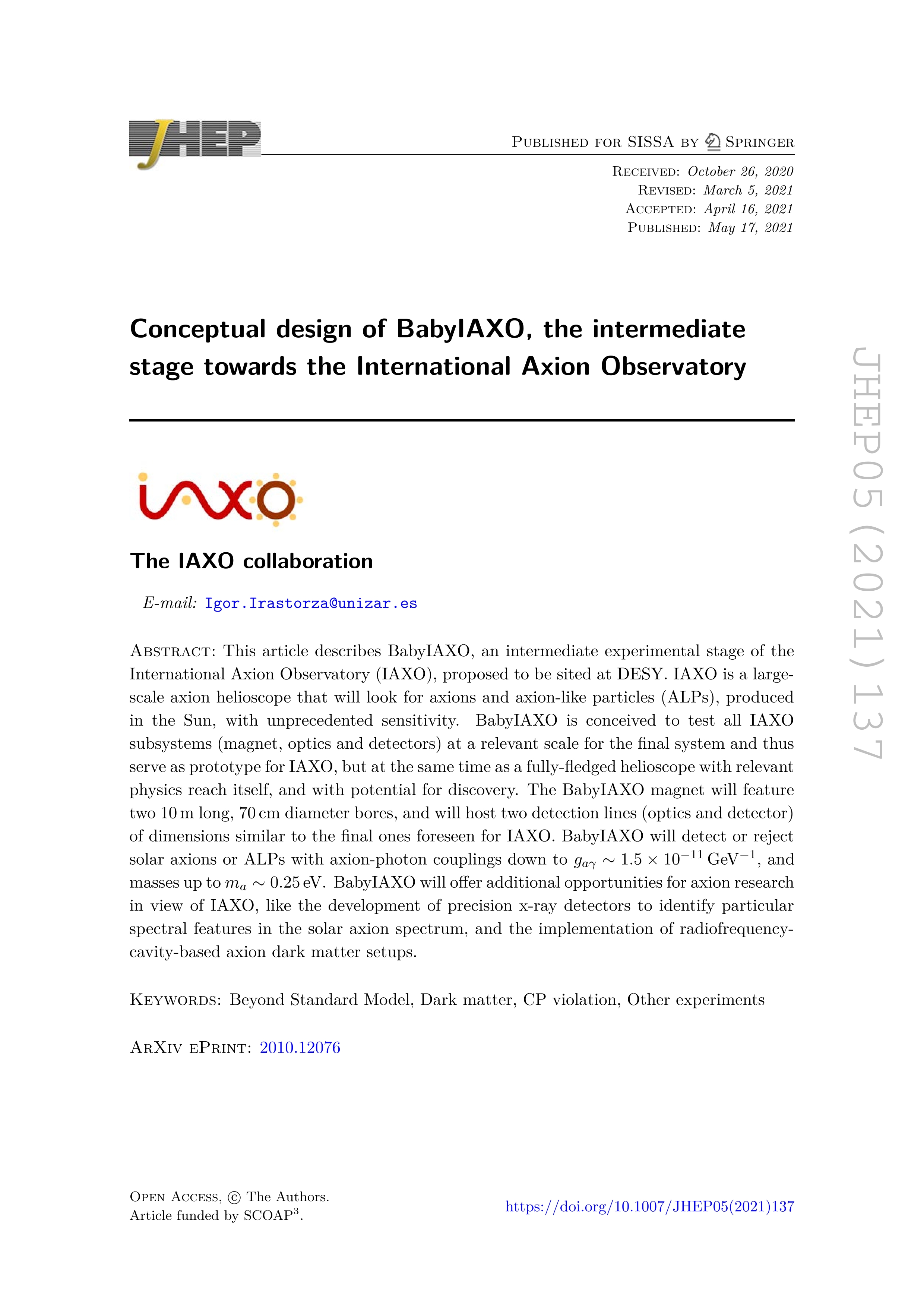 Conceptual design of BabyIAXO, the intermediate stage towards the International Axion Observatory