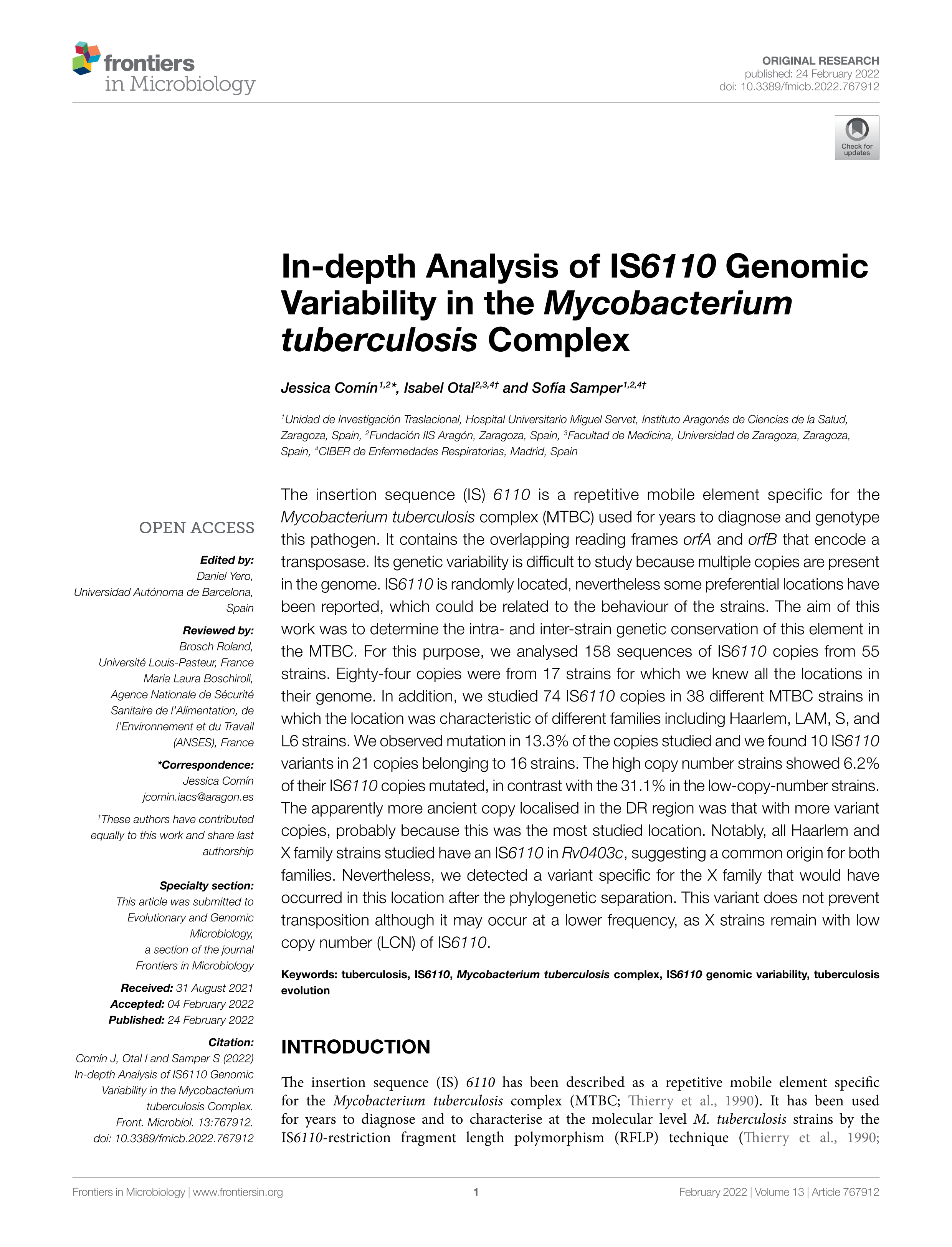 In-depth Analysis of IS6110 Genomic Variability in the Mycobacterium tuberculosis Complex