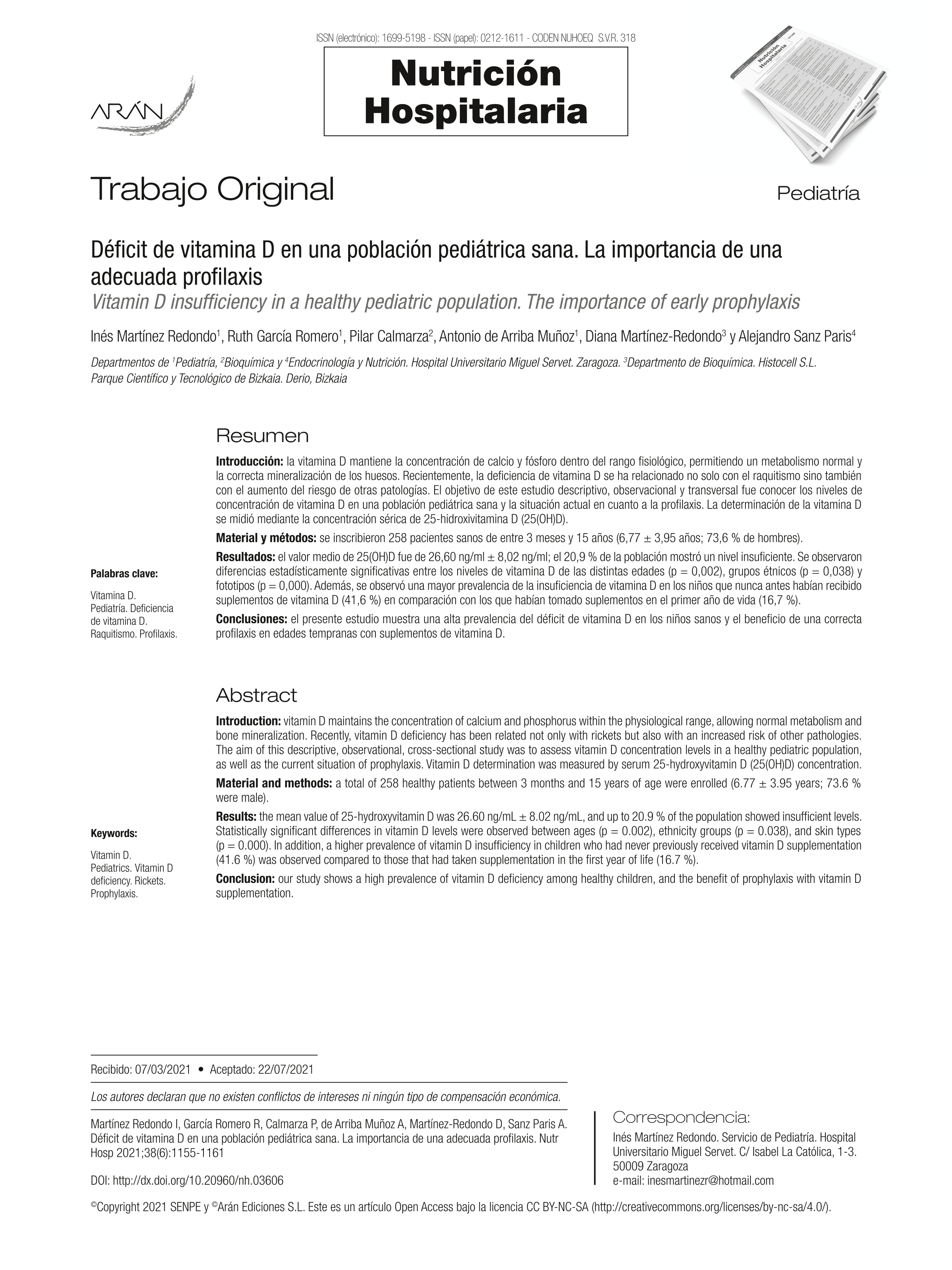 Déficit de vitamina D en una población pediátrica sana. La importancia de una adecuada profilaxis