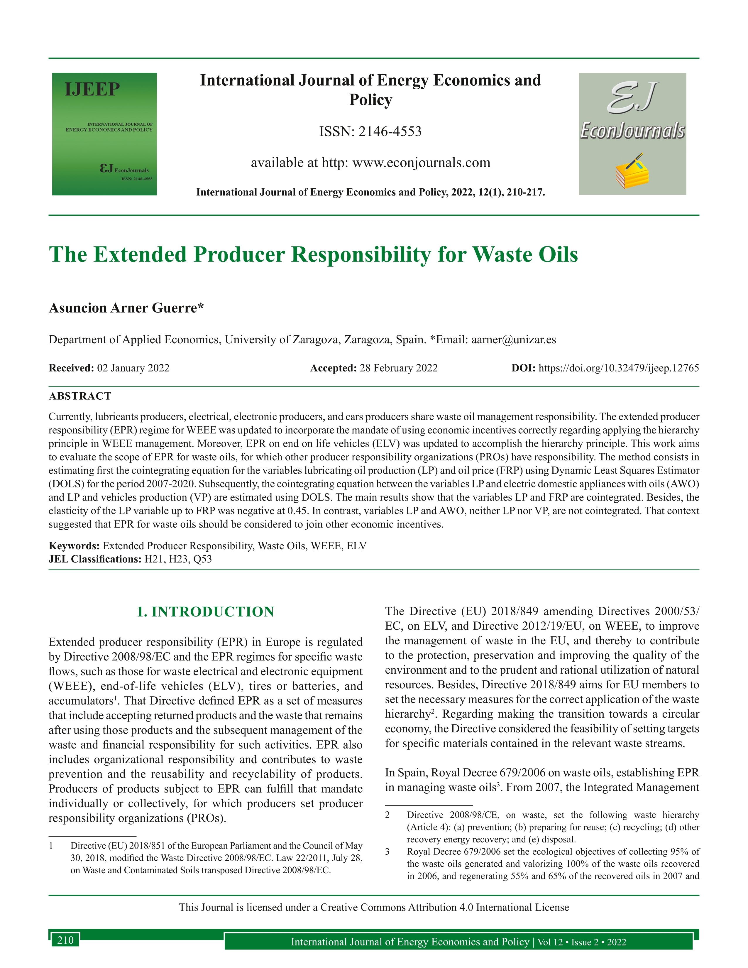The Extended Producer Responsibility for Waste Oils