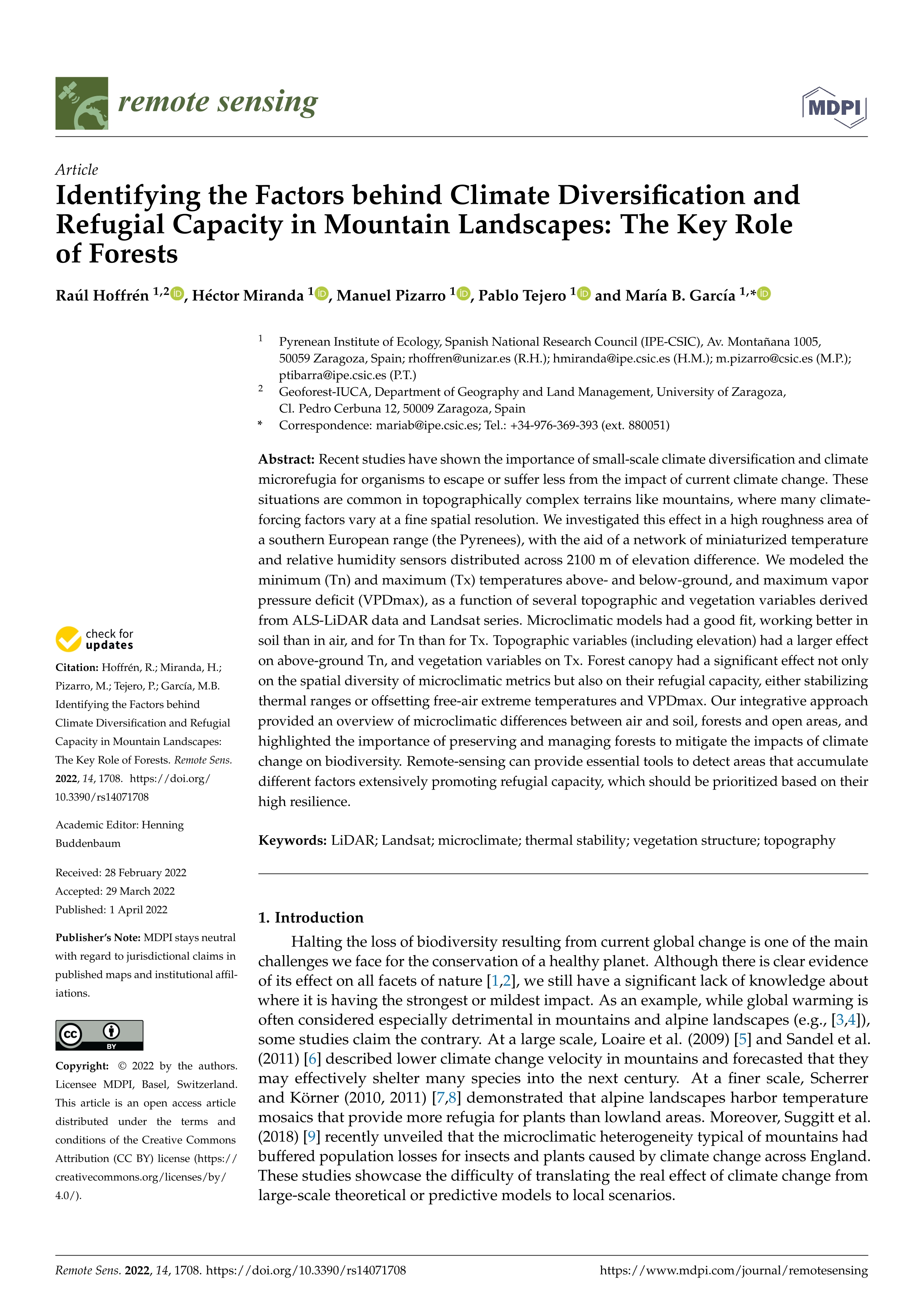 Identifying the Factors behind Climate Diversification and Refugial Capacity in Mountain Landscapes: The Key Role of Forests
