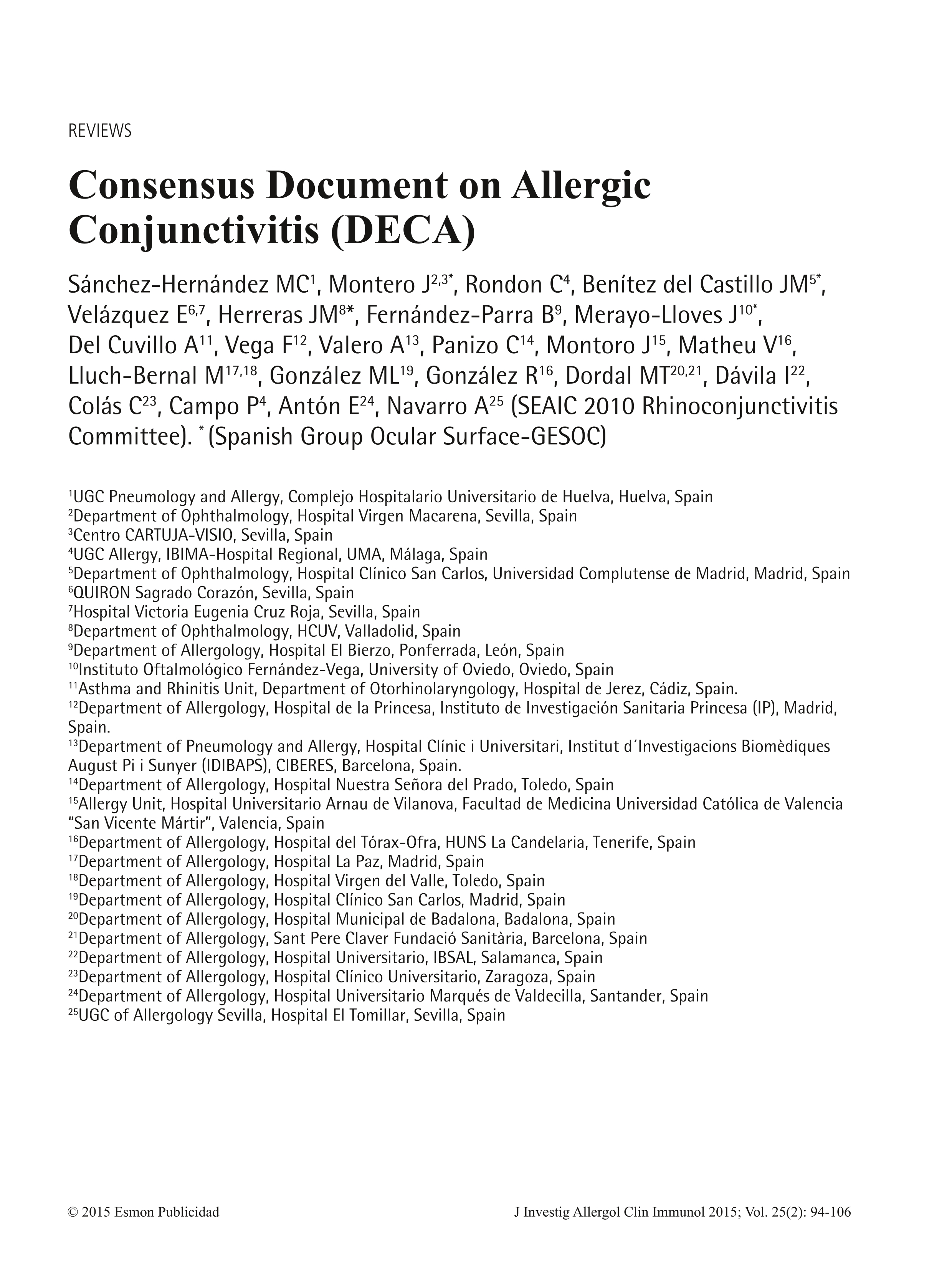 Consensus document on allergic conjunctivitis (DECA)