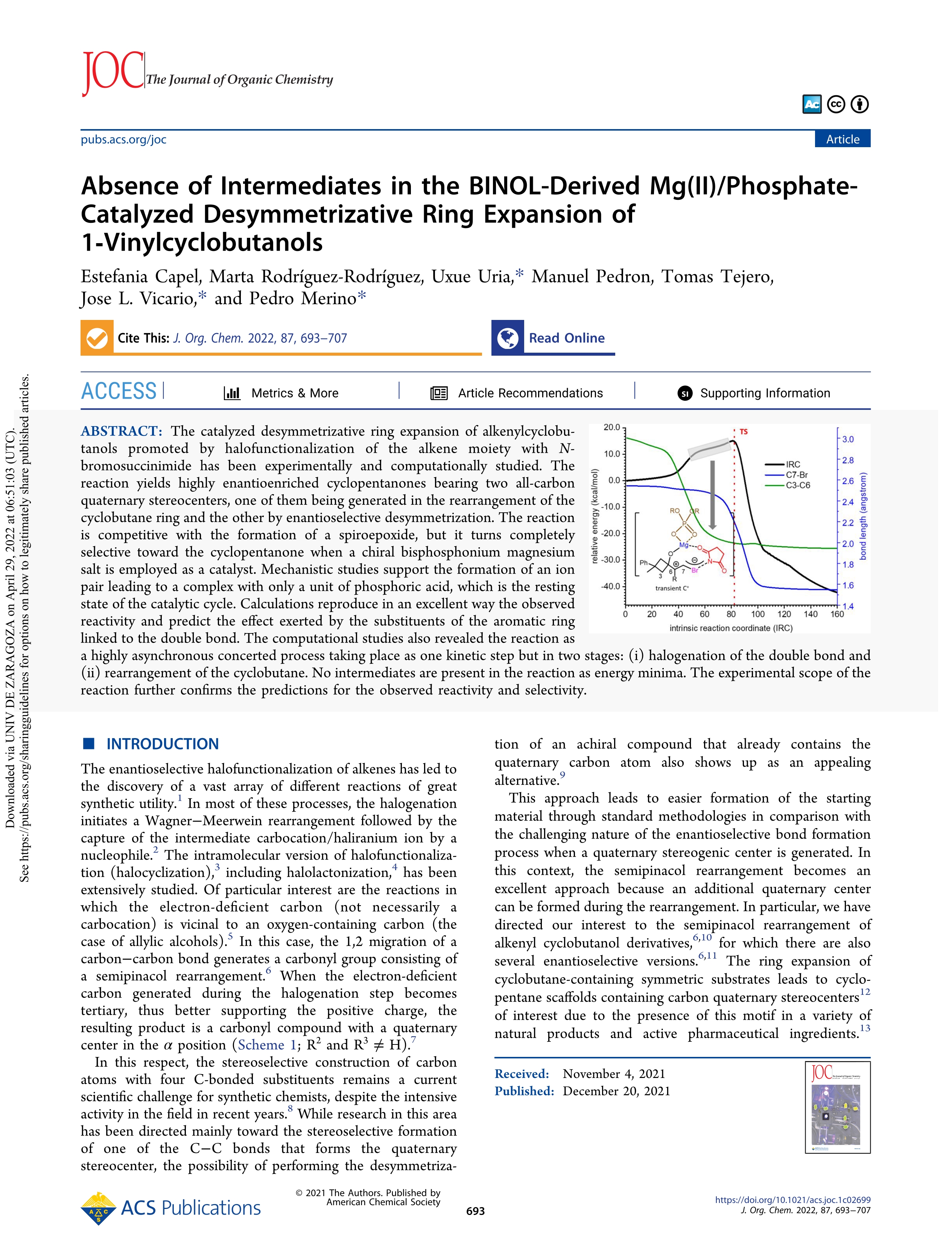 Absence of intermediates in the BINOL-derived MG(II)/phosphate-catalyzed desymmetrizative ring expansion of 1-Vinylcyclobutanols