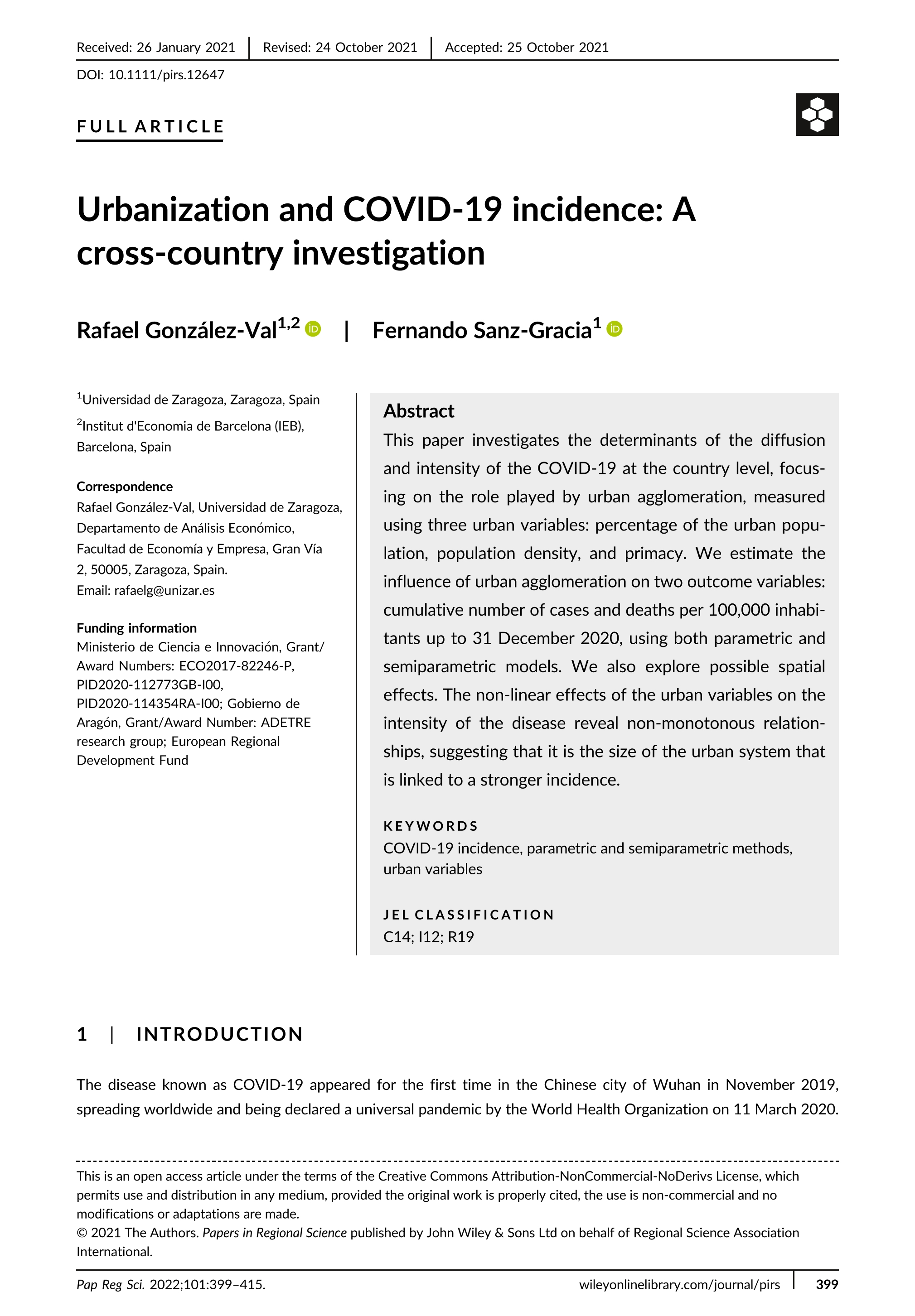 Urbanization and COVID-19 incidence: A cross-country investigation