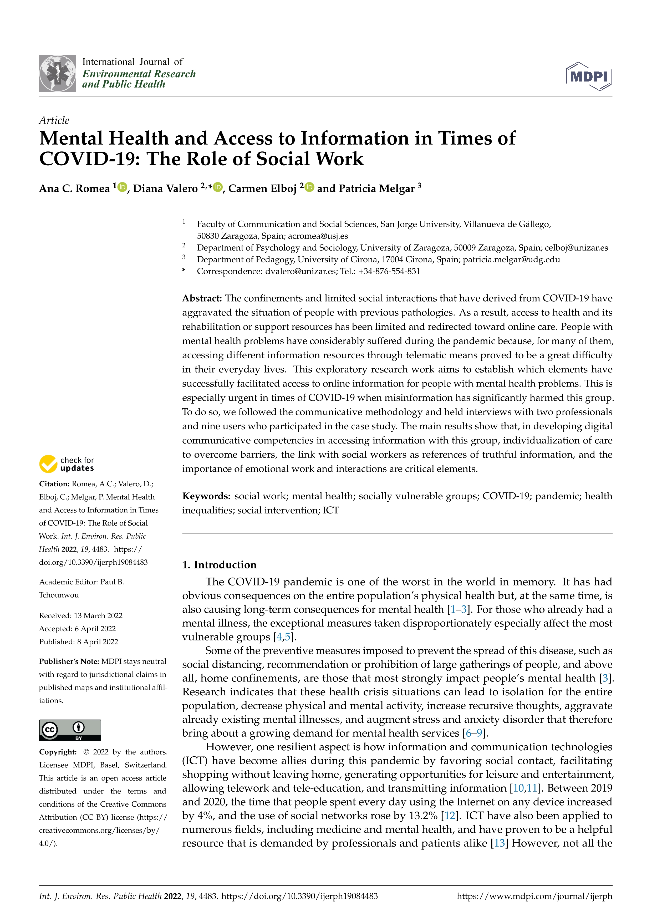 Mental Health and Access to Information in Times of COVID-19: The Role of Social Work