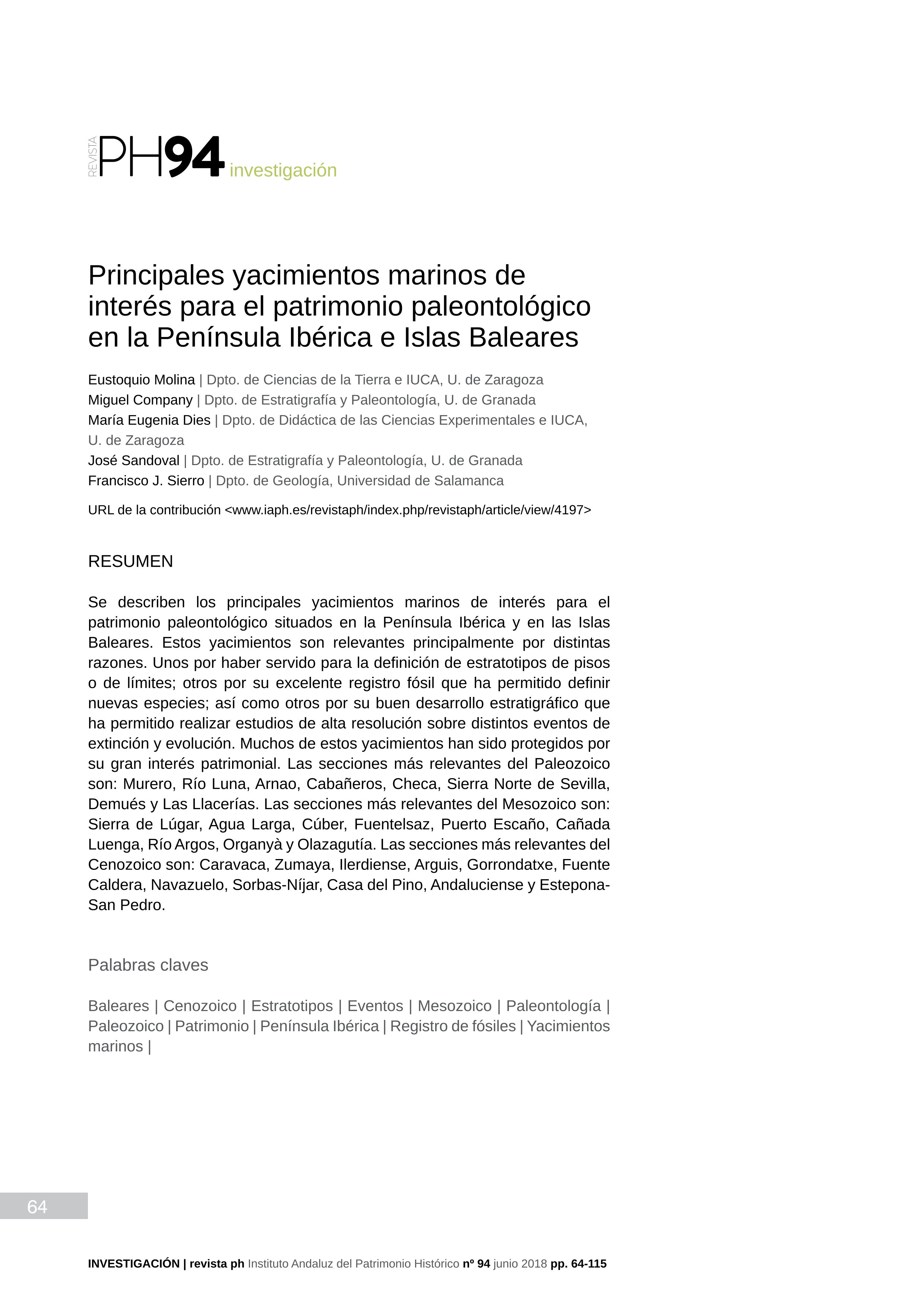 Principales yacimientos marinos de interés para el patrimonio paleontológico en la Península Ibérica e Islas Baleares