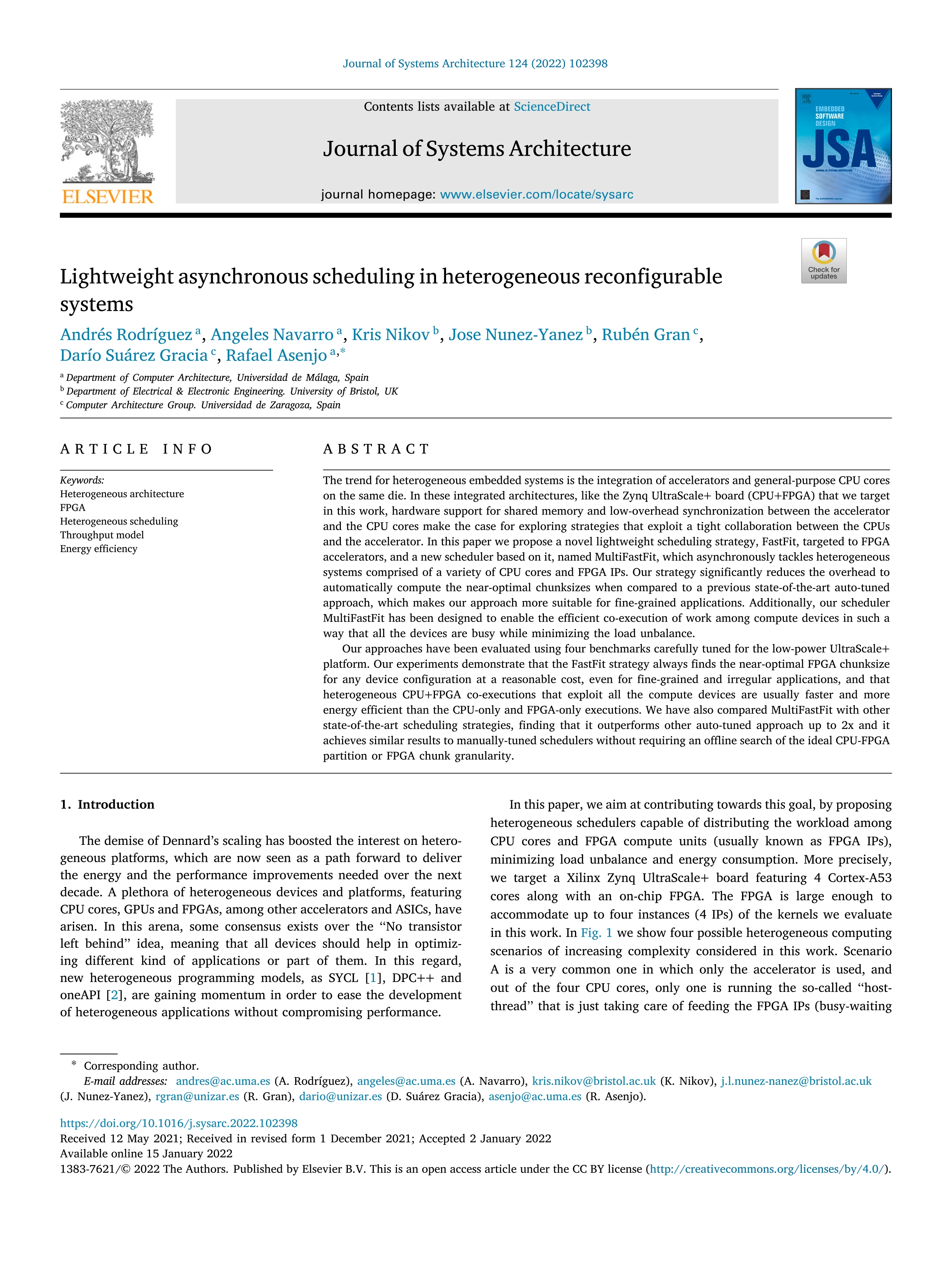 Lightweight asynchronous scheduling in heterogeneous reconfigurable systems