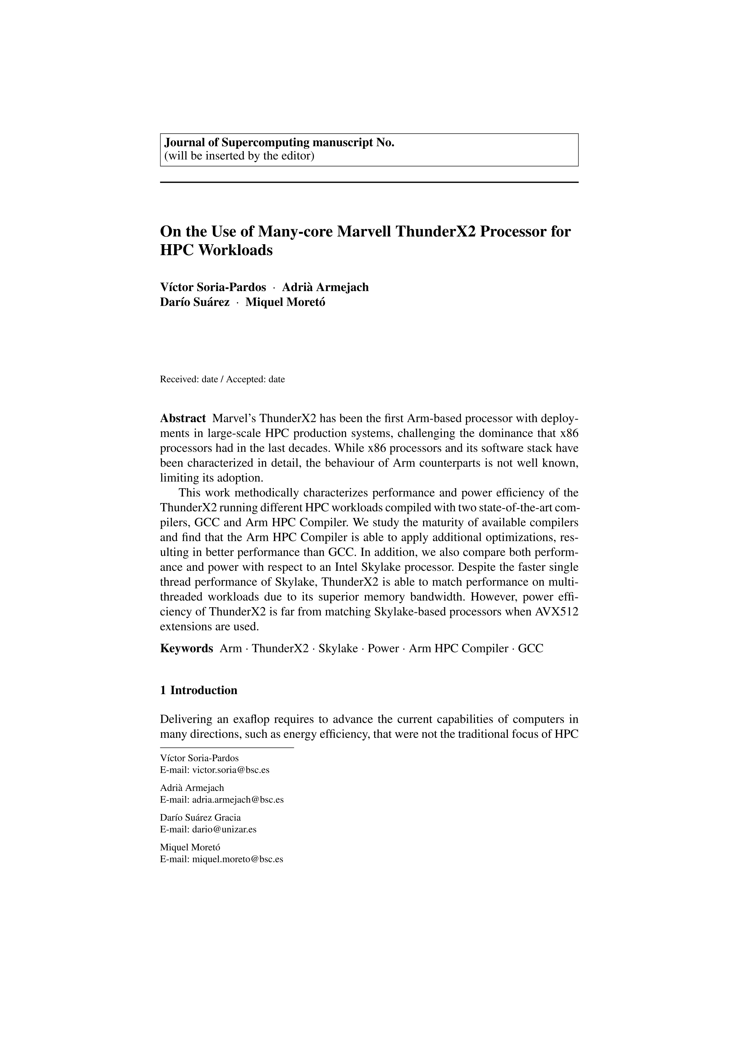 On the use of many-core Marvell ThunderX2 processor for HPC workloads