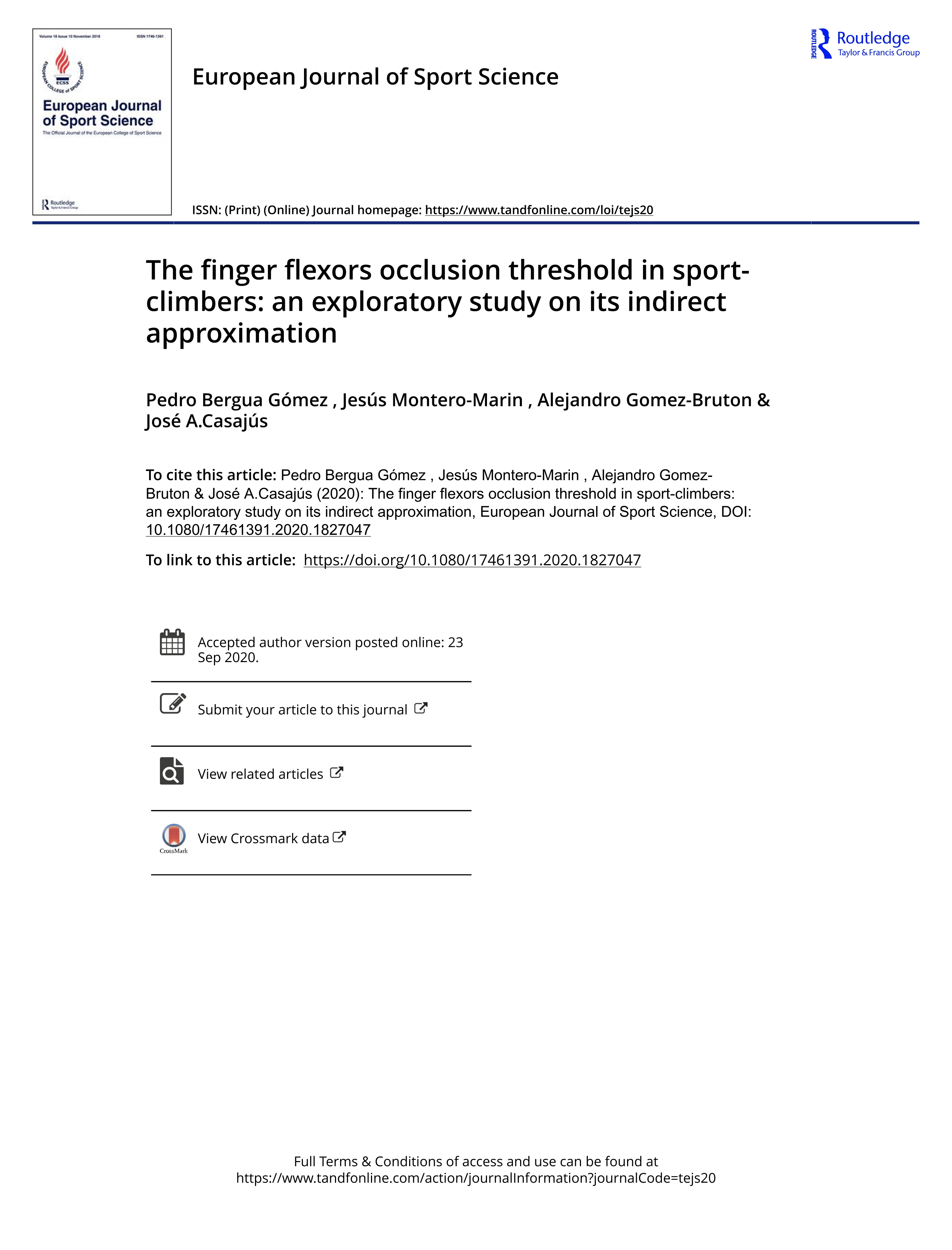 The finger flexors occlusion threshold in sport-climbers: an exploratory study on its indirect approximation