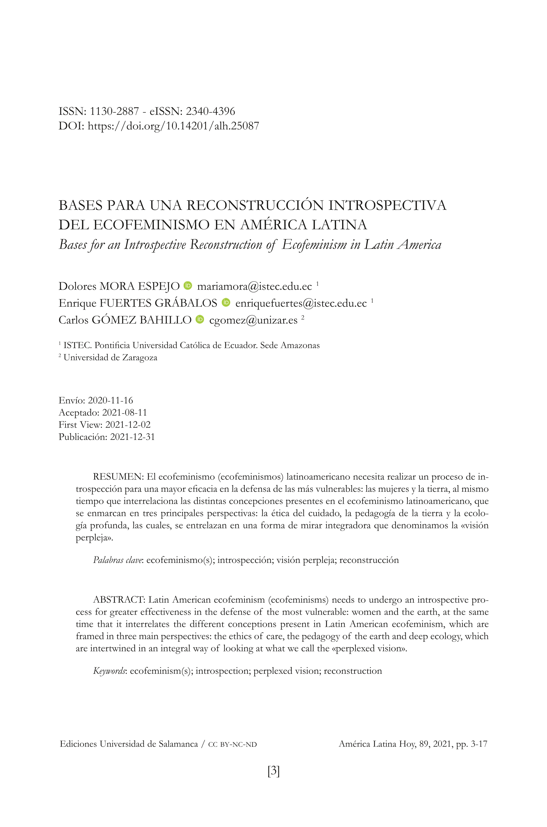 Bases para una reconstrucción introspectiva del ecofeminismo en América Latina