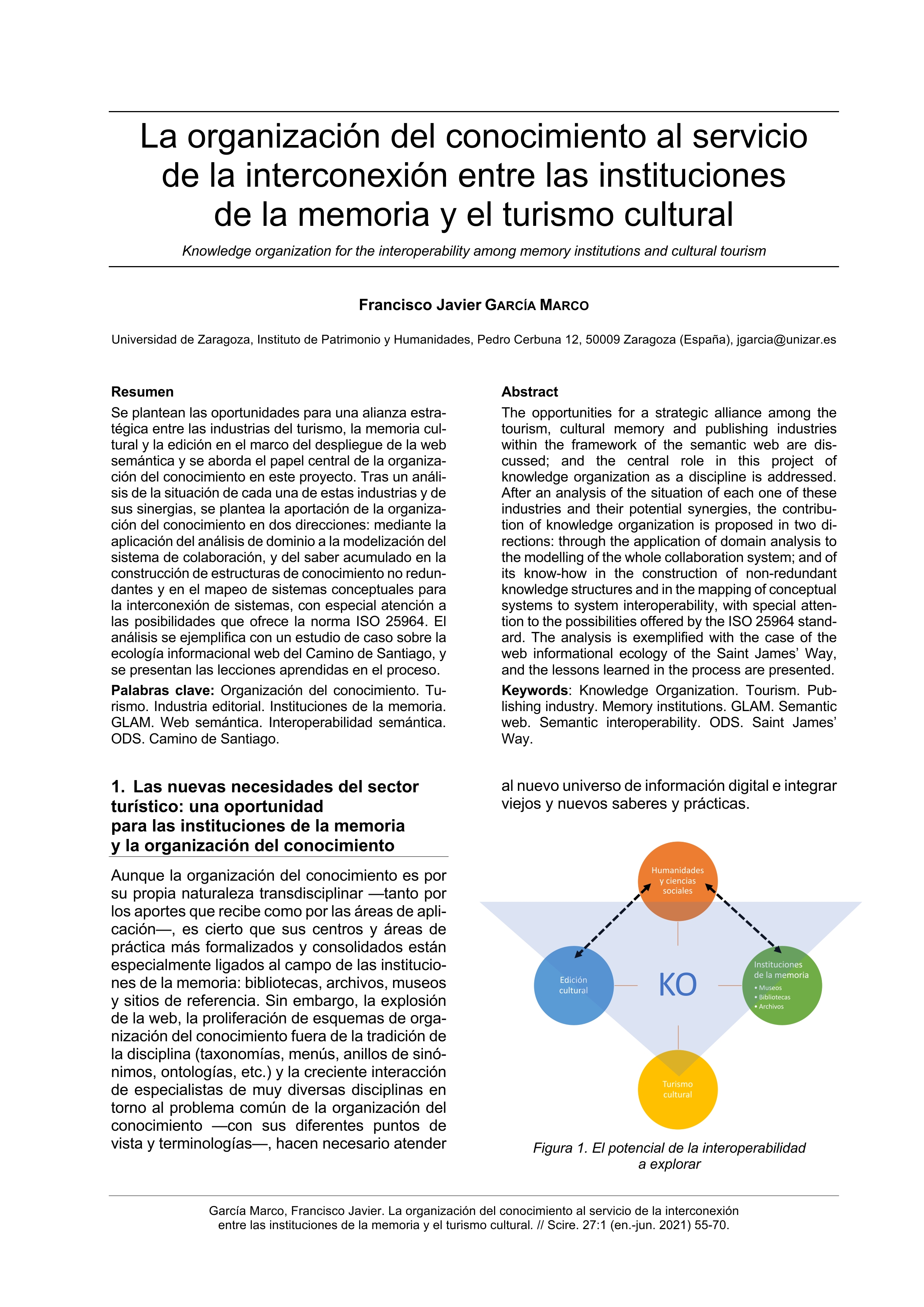 La organización del conocimiento al servicio de la interconexión entre las instituciones de la memoria y el turismo cultural
