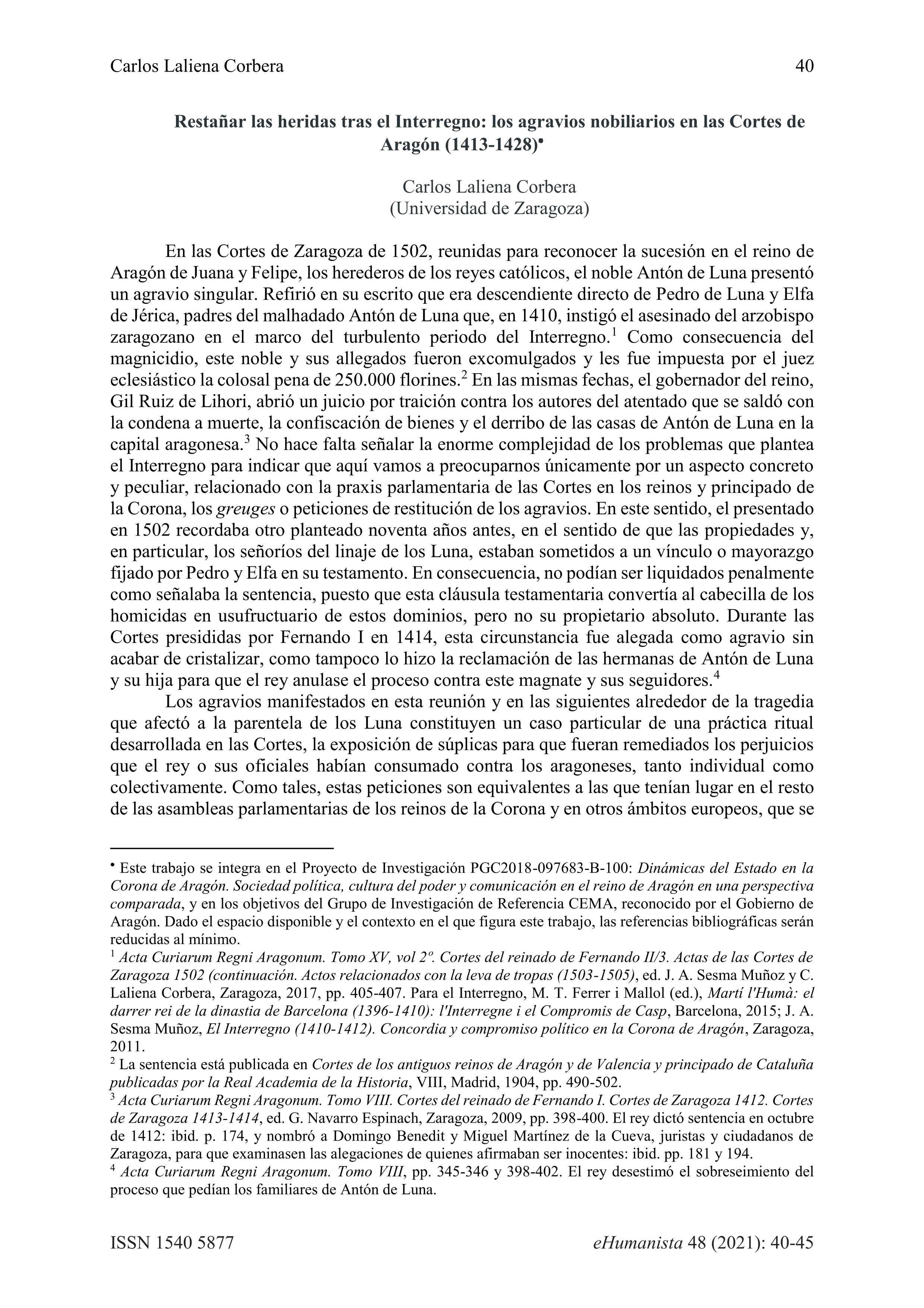 Restañar las heridas tras el Interregno: los agravios nobiliarios en las Cortes de Aragón (1413-1428)