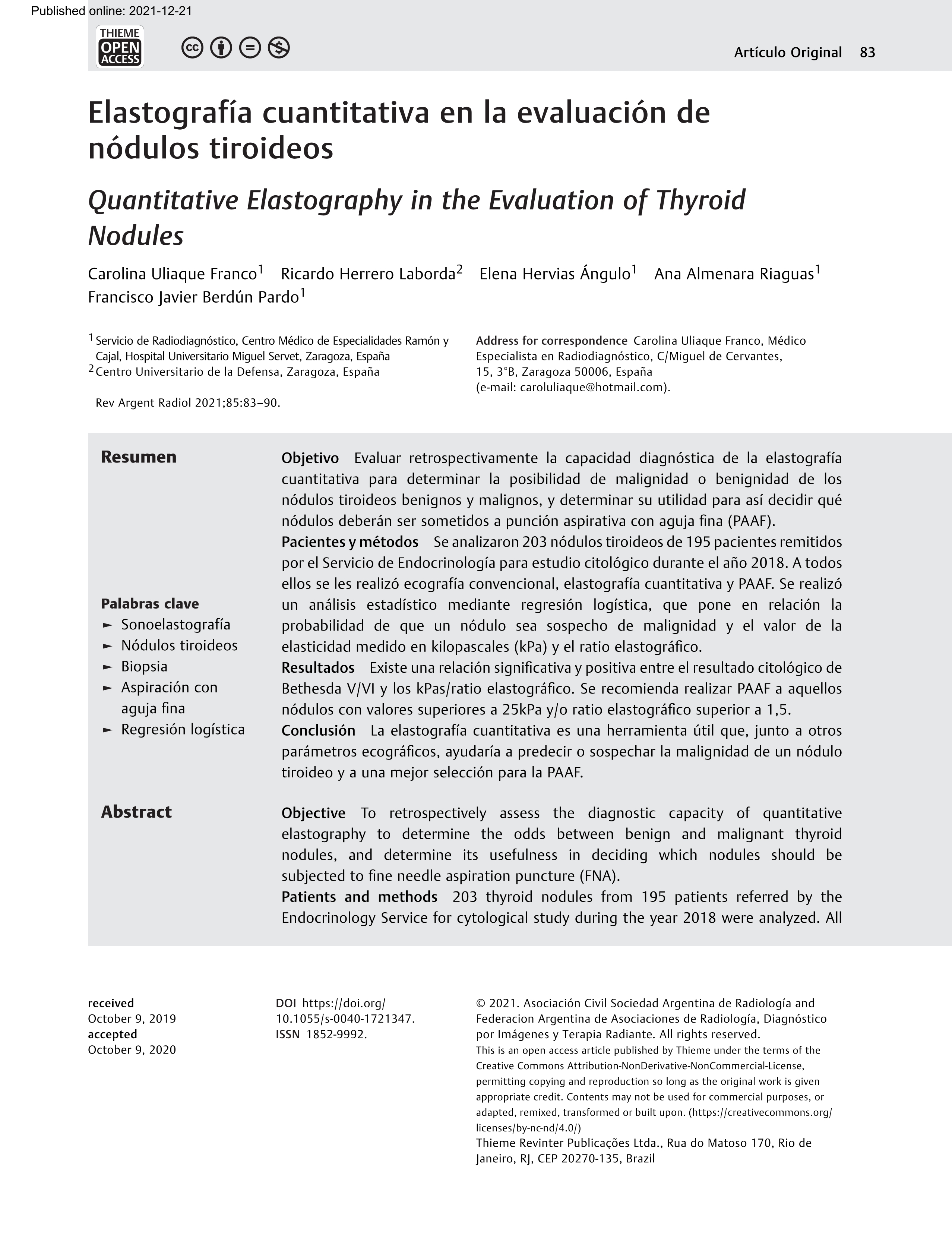 Elastografía cuantitativa en la evaluación de nódulos tiroideos
