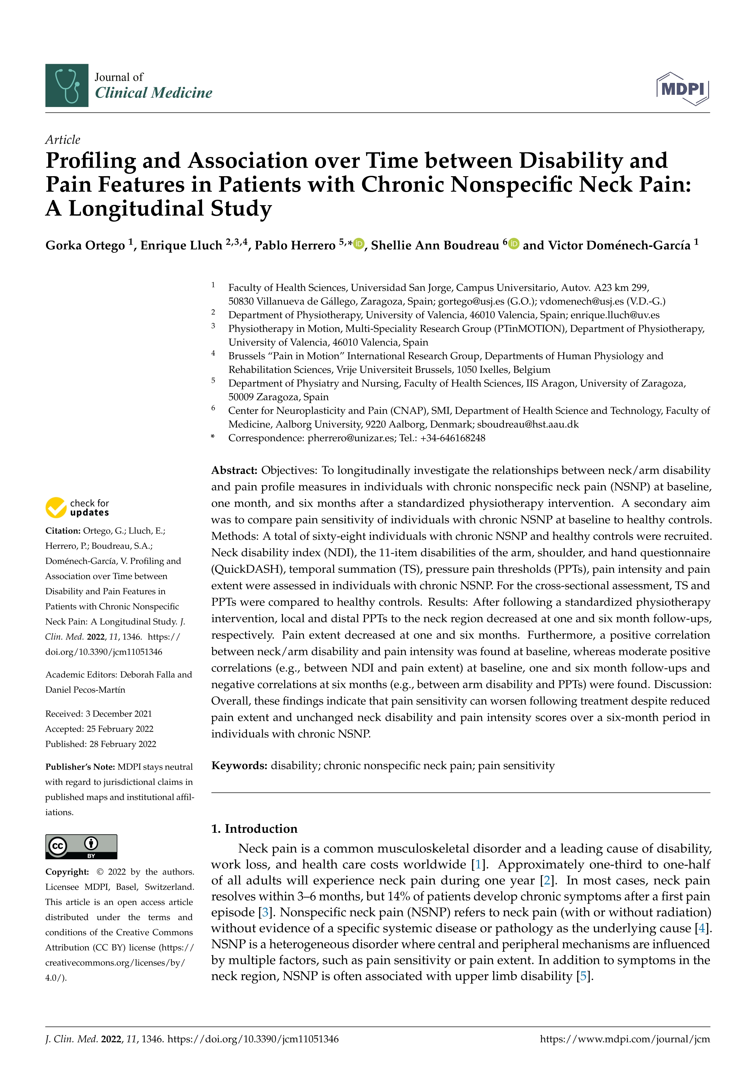 Profiling and association over time between disability and pain features in patients with chronic nonspecific neck pain: a longitudinal study