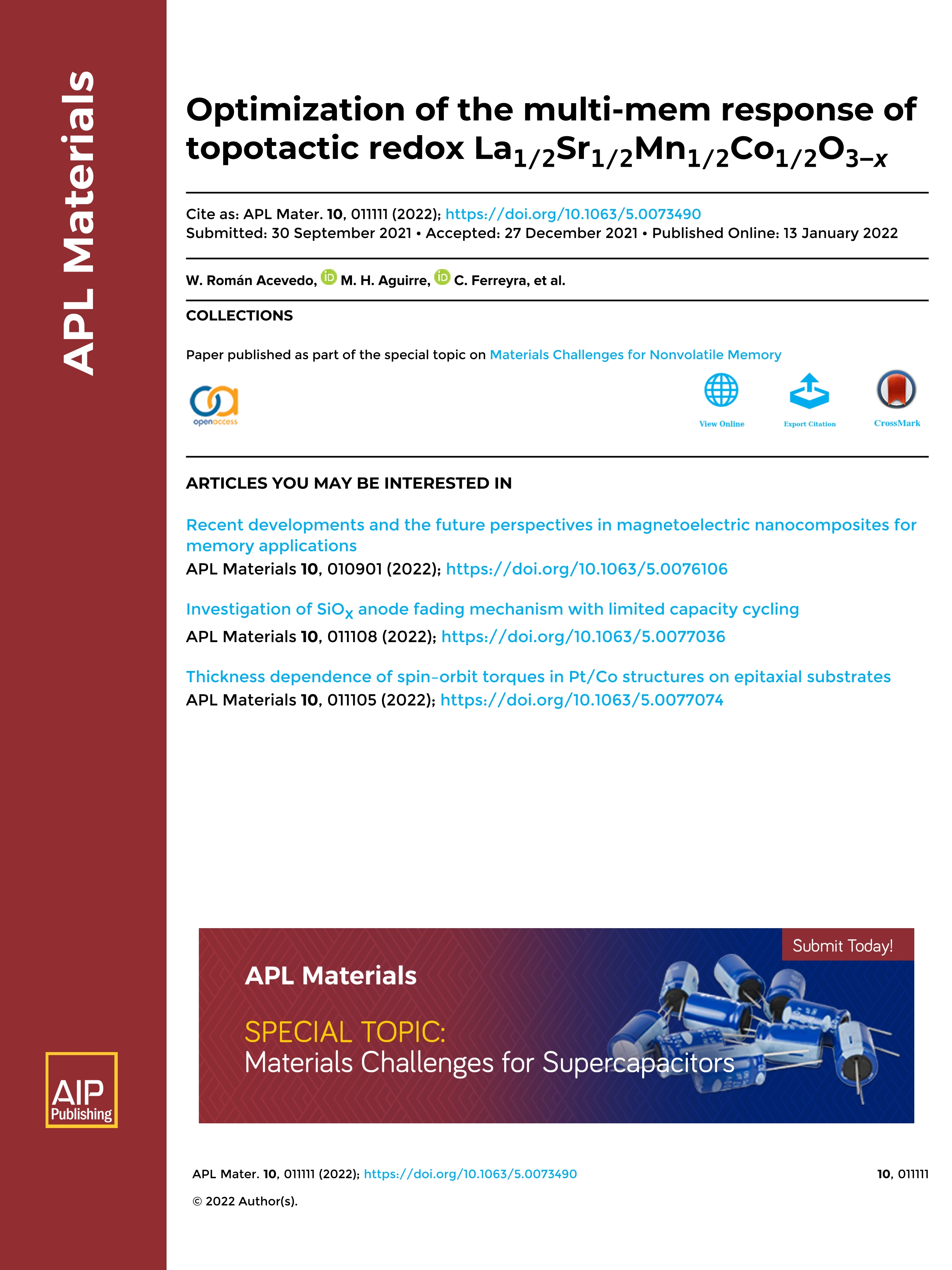 Optimization of the multi-mem response of topotactic redox La1/2Sr1/2Mn1/2Co1/2O3- x