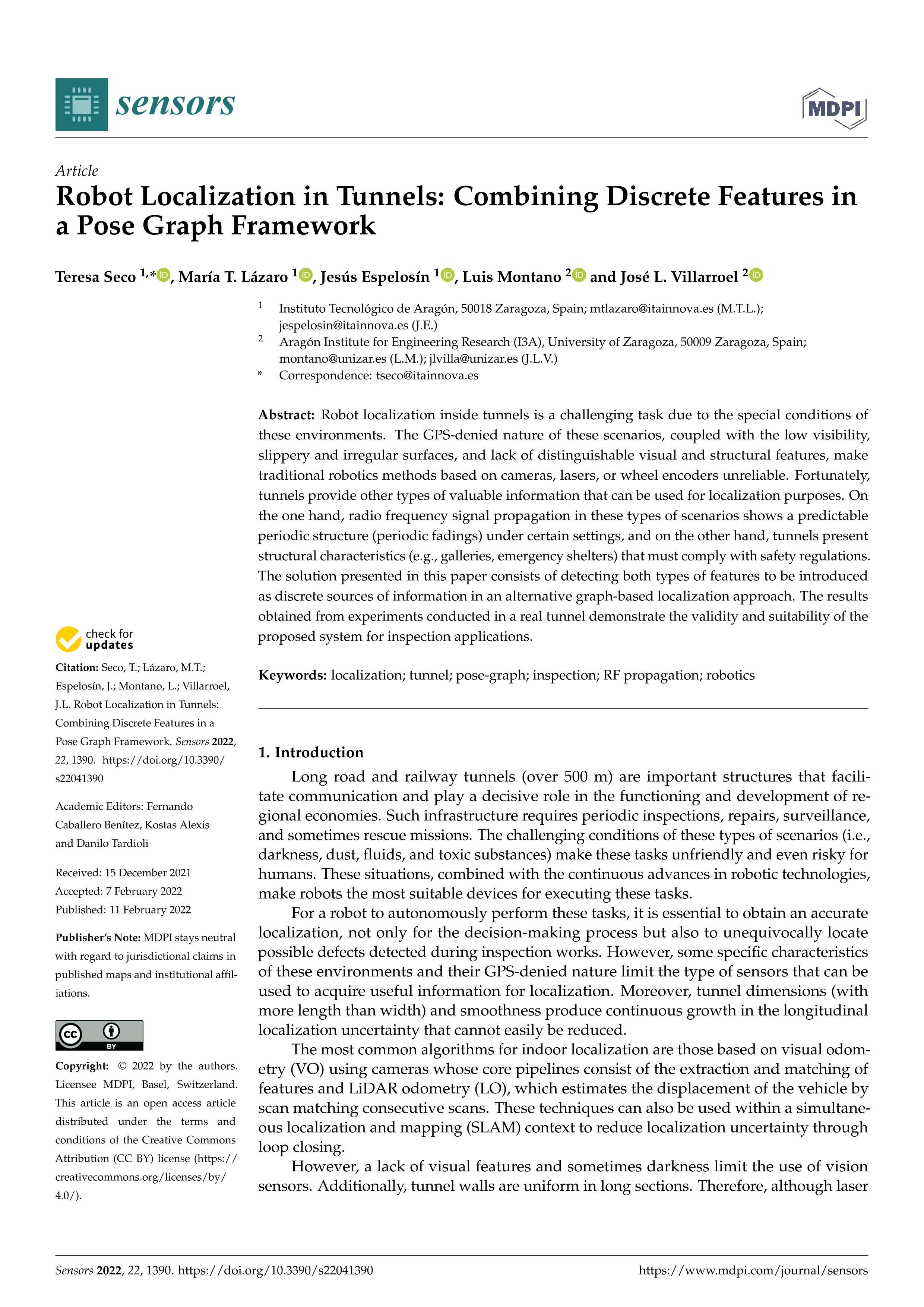 Robot Localization in Tunnels: Combining Discrete Features in a Pose Graph Framework; 35214292