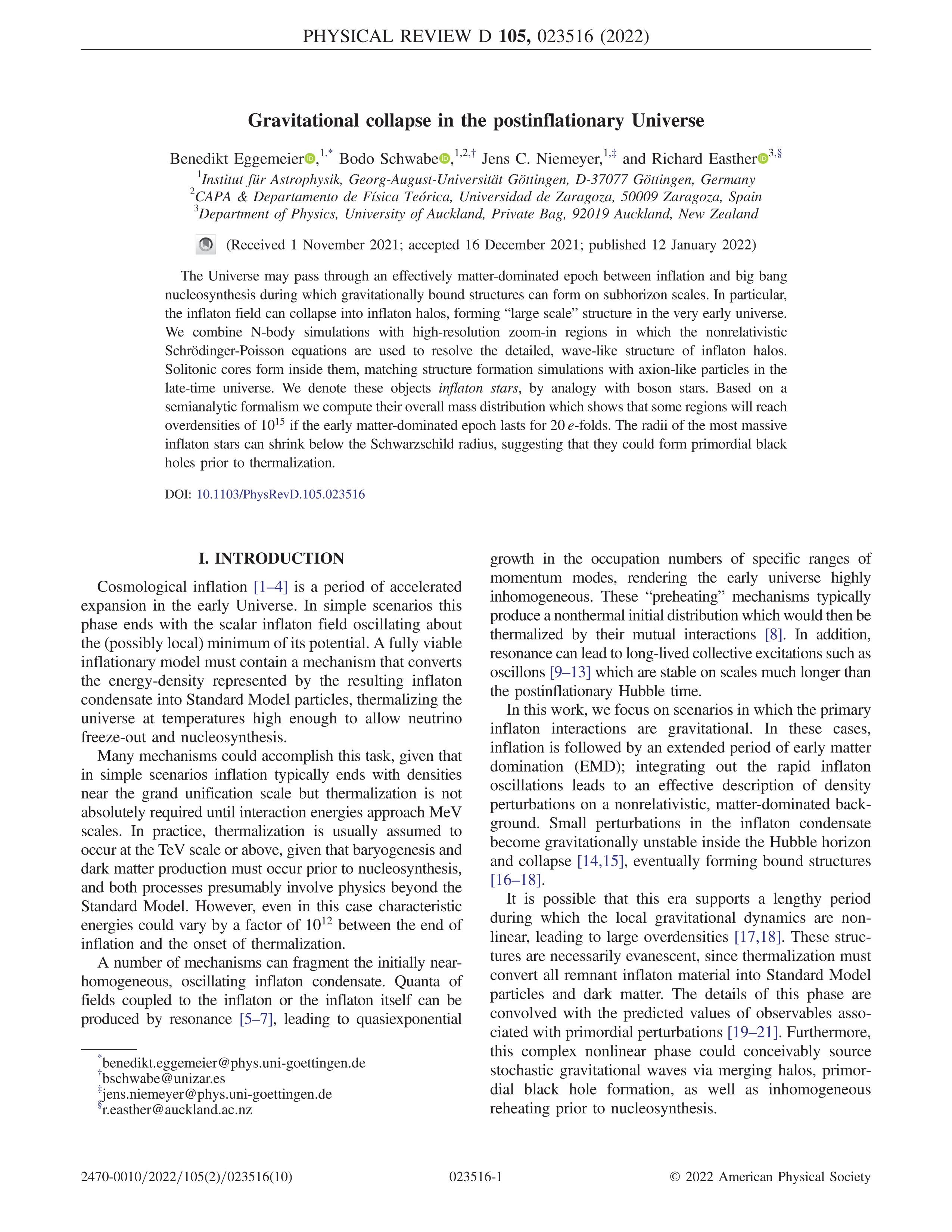 Gravitational collapse in the postinflationary Universe