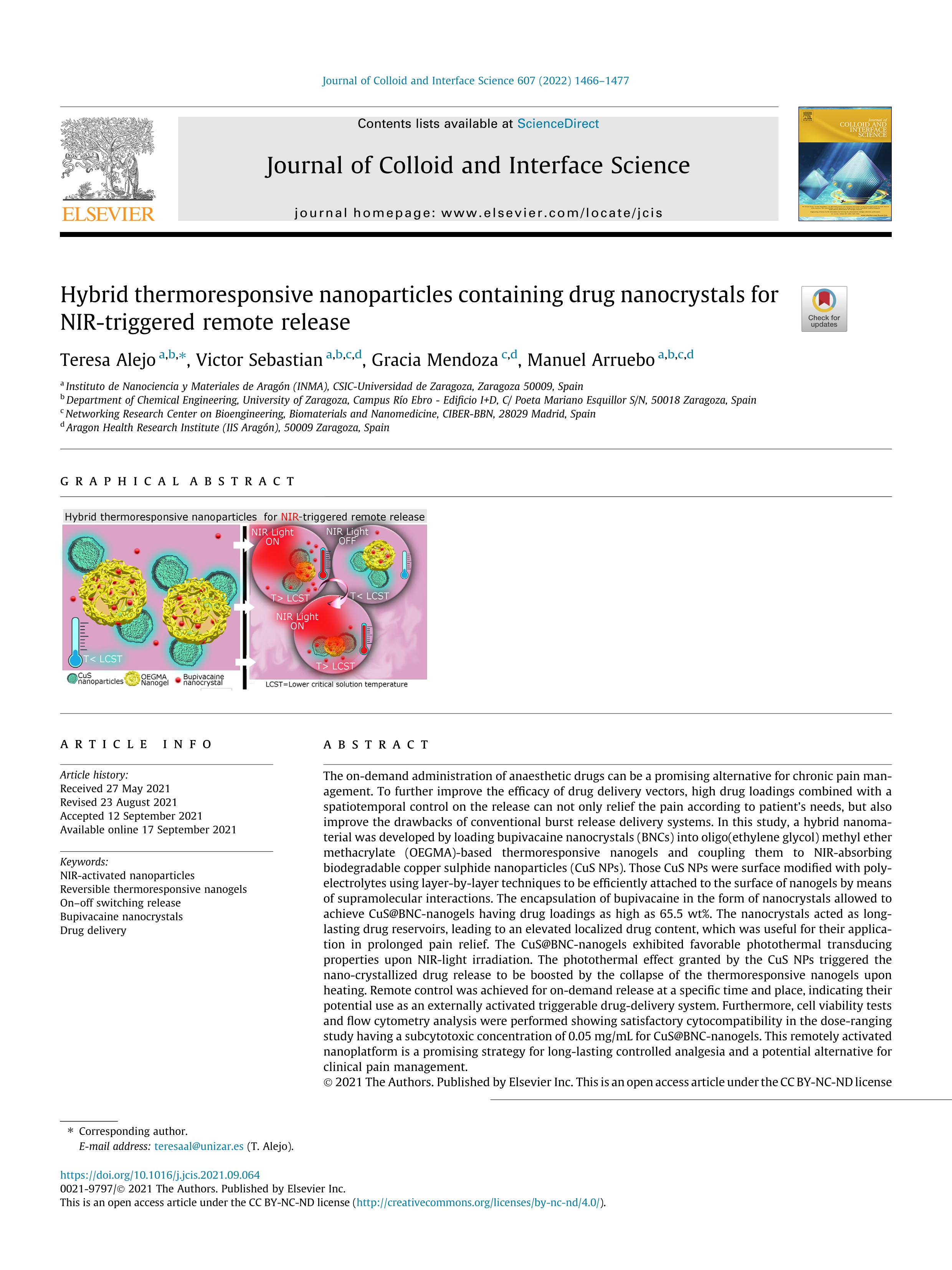 Hybrid thermoresponsive nanoparticles containing drug nanocrystals for NIR-triggered remote release