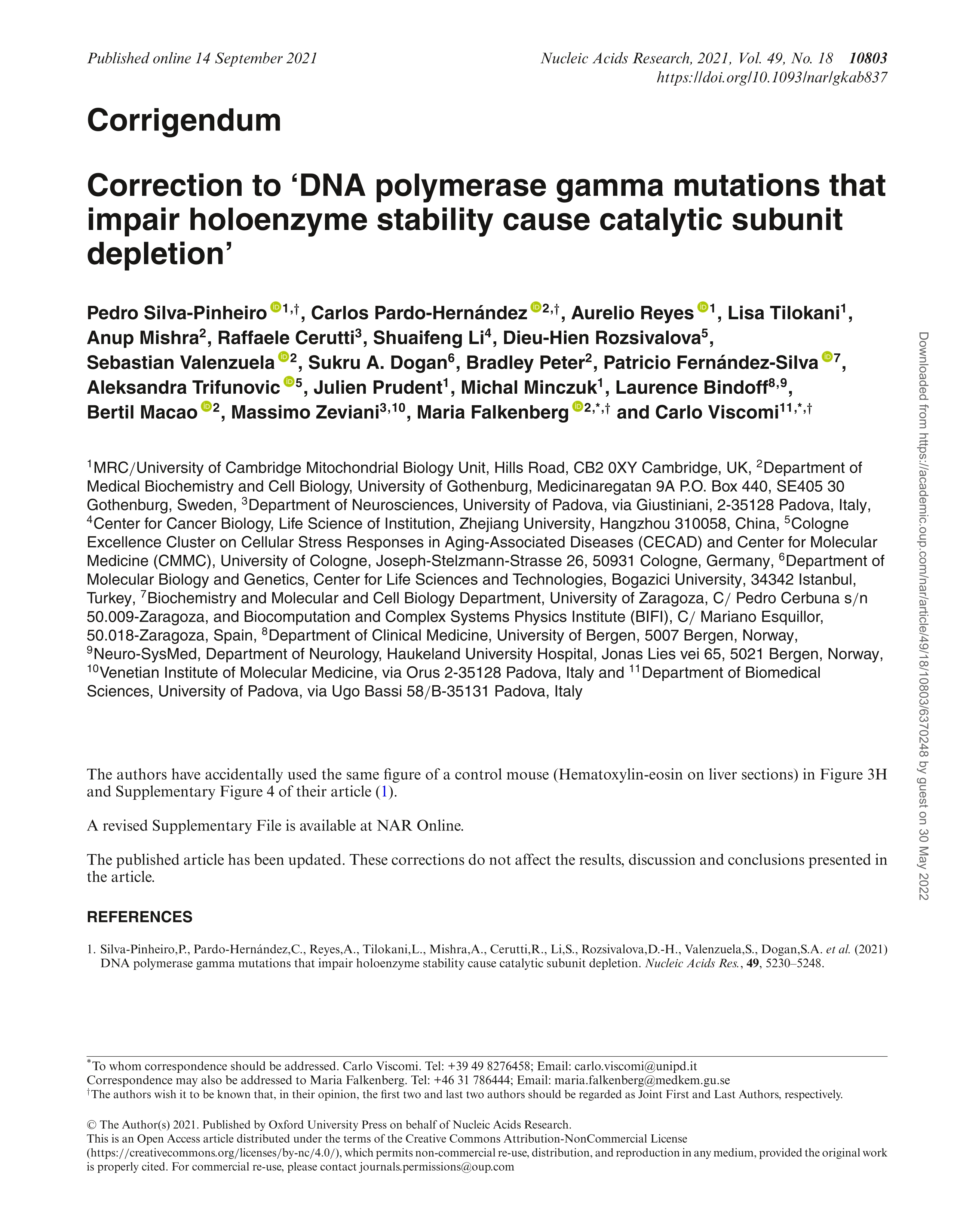 Correction to ‘DNA polymerase gamma mutations that impair holoenzyme stability cause catalytic subunit depletion’