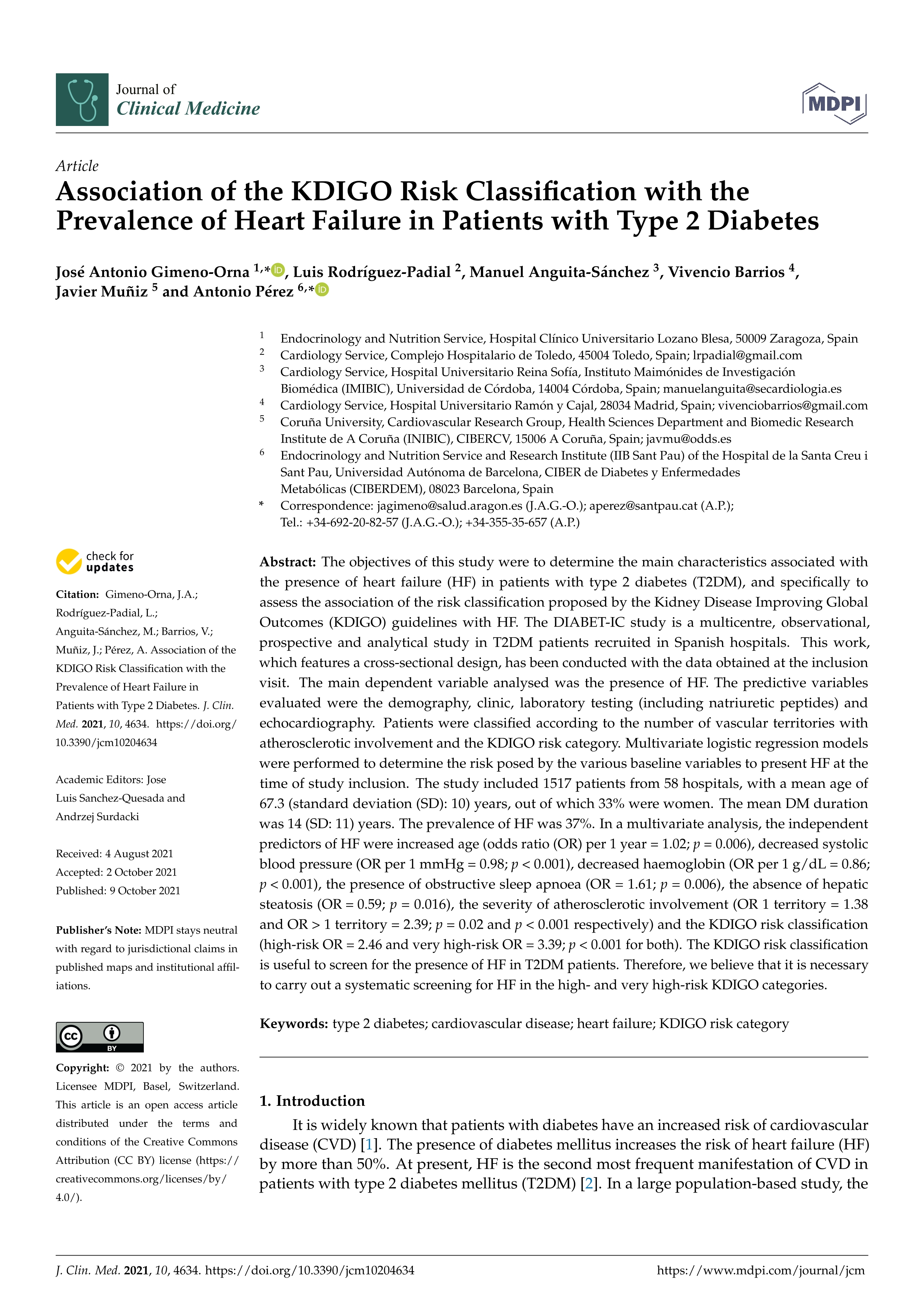 Association of the kdigo risk classification with the prevalence of heart failure in patients with type 2 diabetes