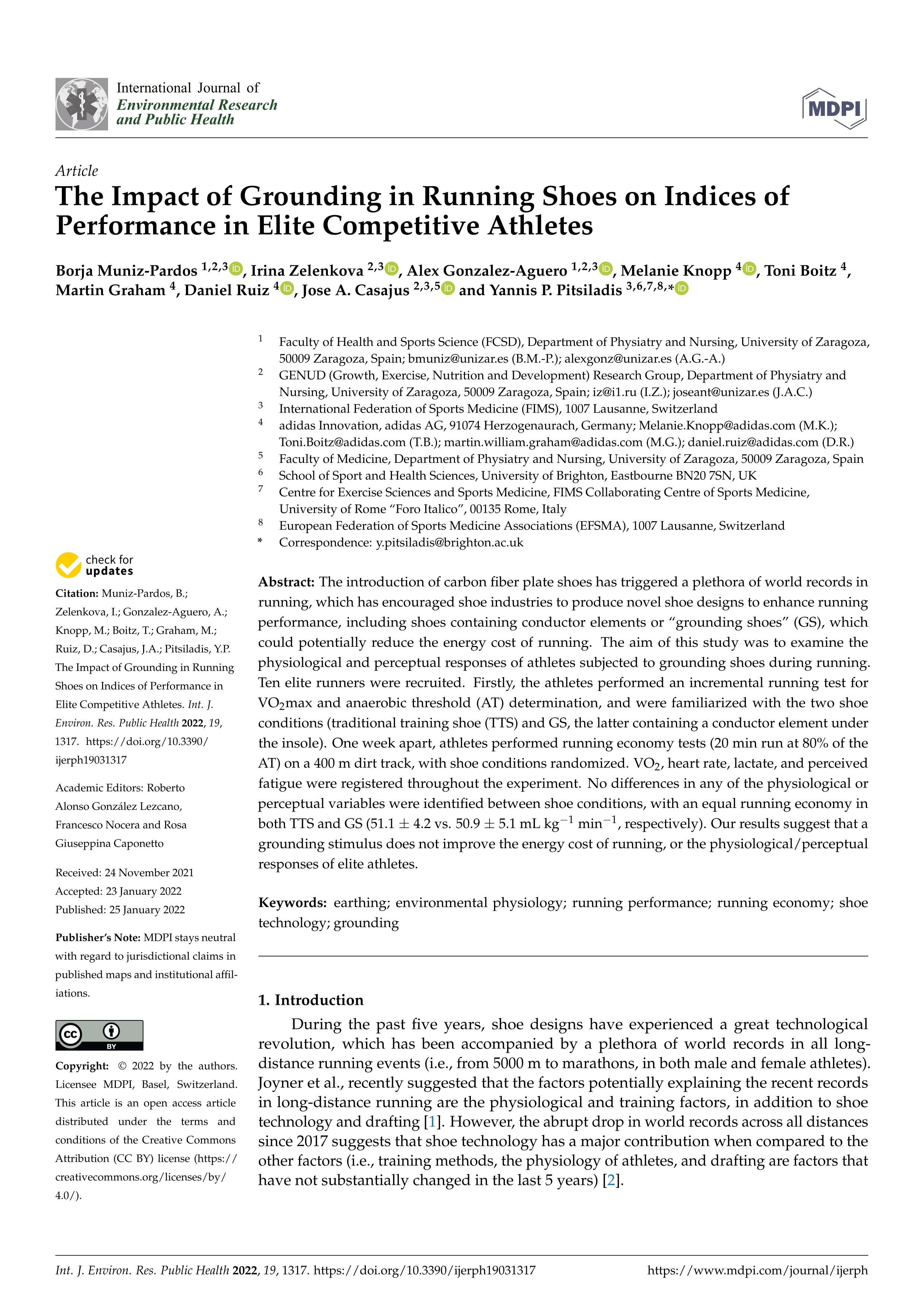 The Impact of Grounding in Running Shoes on Indices of Performance in Elite Competitive Athletes