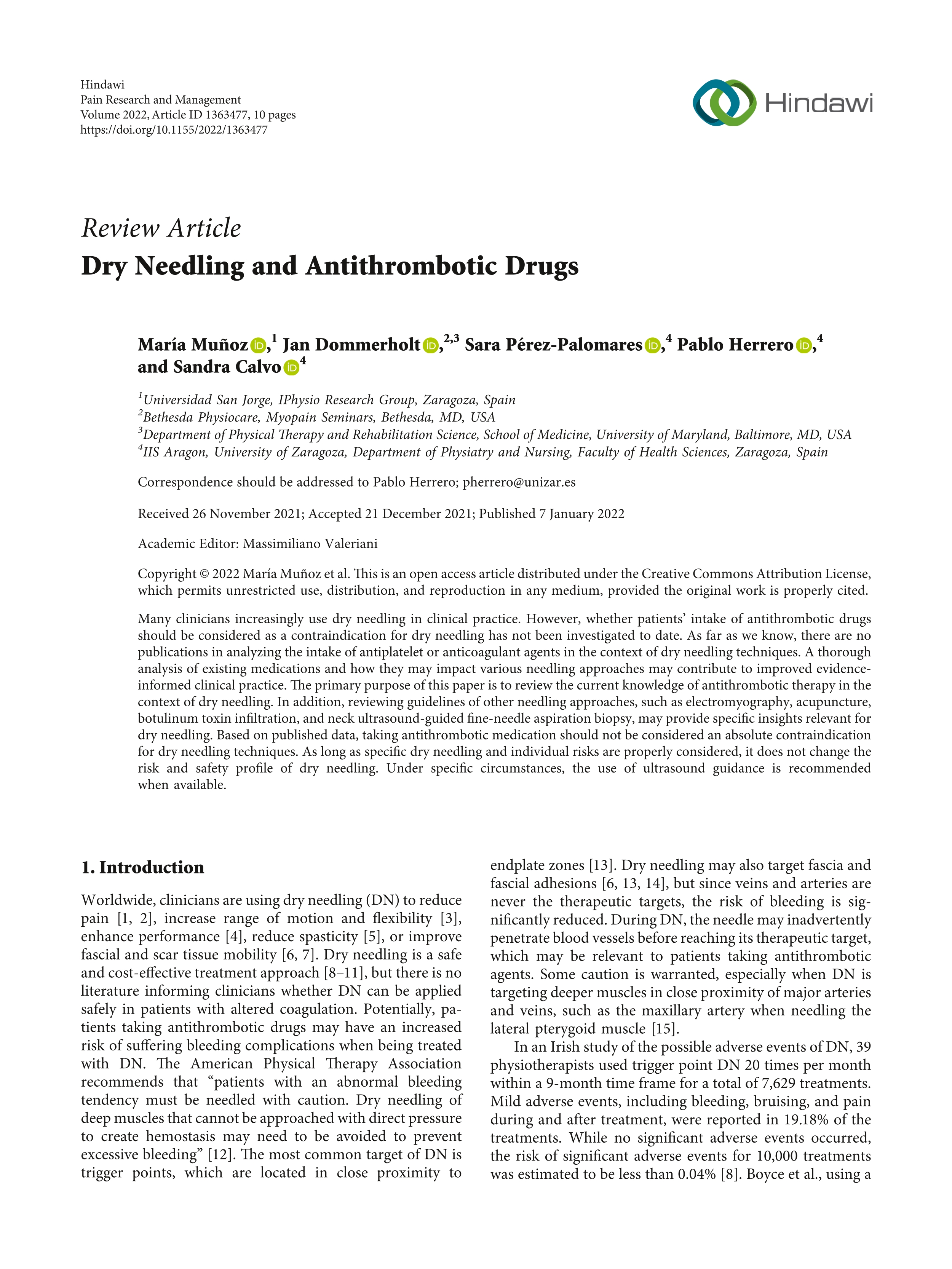 Dry Needling and Antithrombotic Drugs